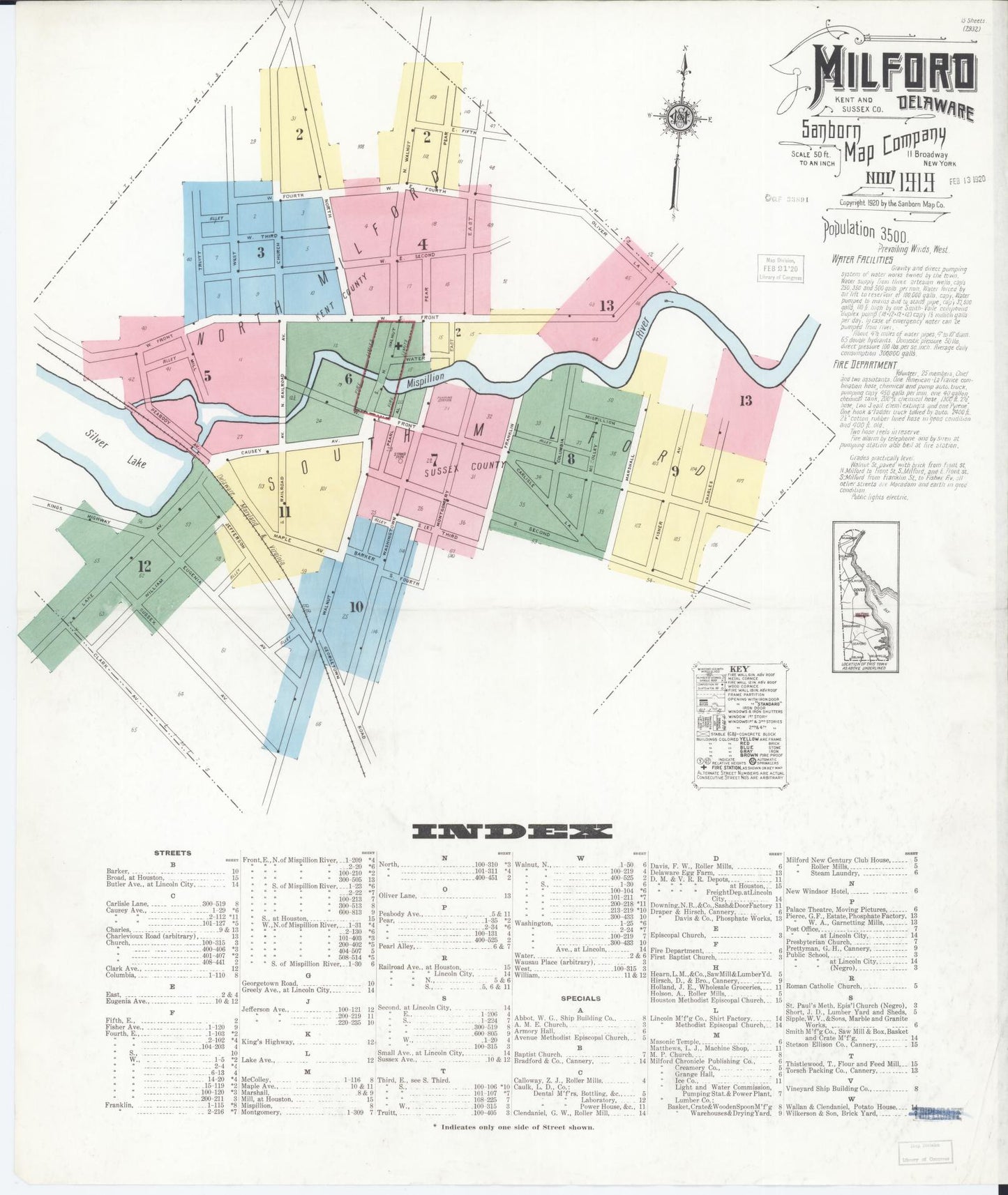 Sanborn Fire Insurance Map from Milford, Kent And Sussex Counties, Delaware. (1919) – Historic Sanborn Fire Insurance Map Print