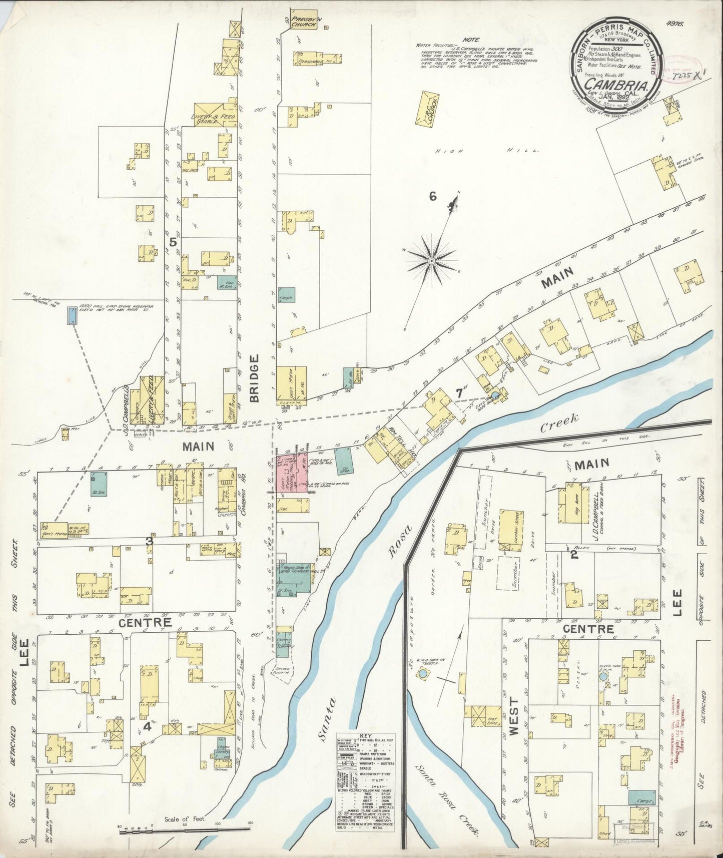 Sanborn Fire Insurance Map from Cambria, San Luis Obispo County, California (1892), Sheet #0001 - Historic Sanborn Fire Insurance Map Print, vintage old map wall art, antique decor, genealogy gift, California California map