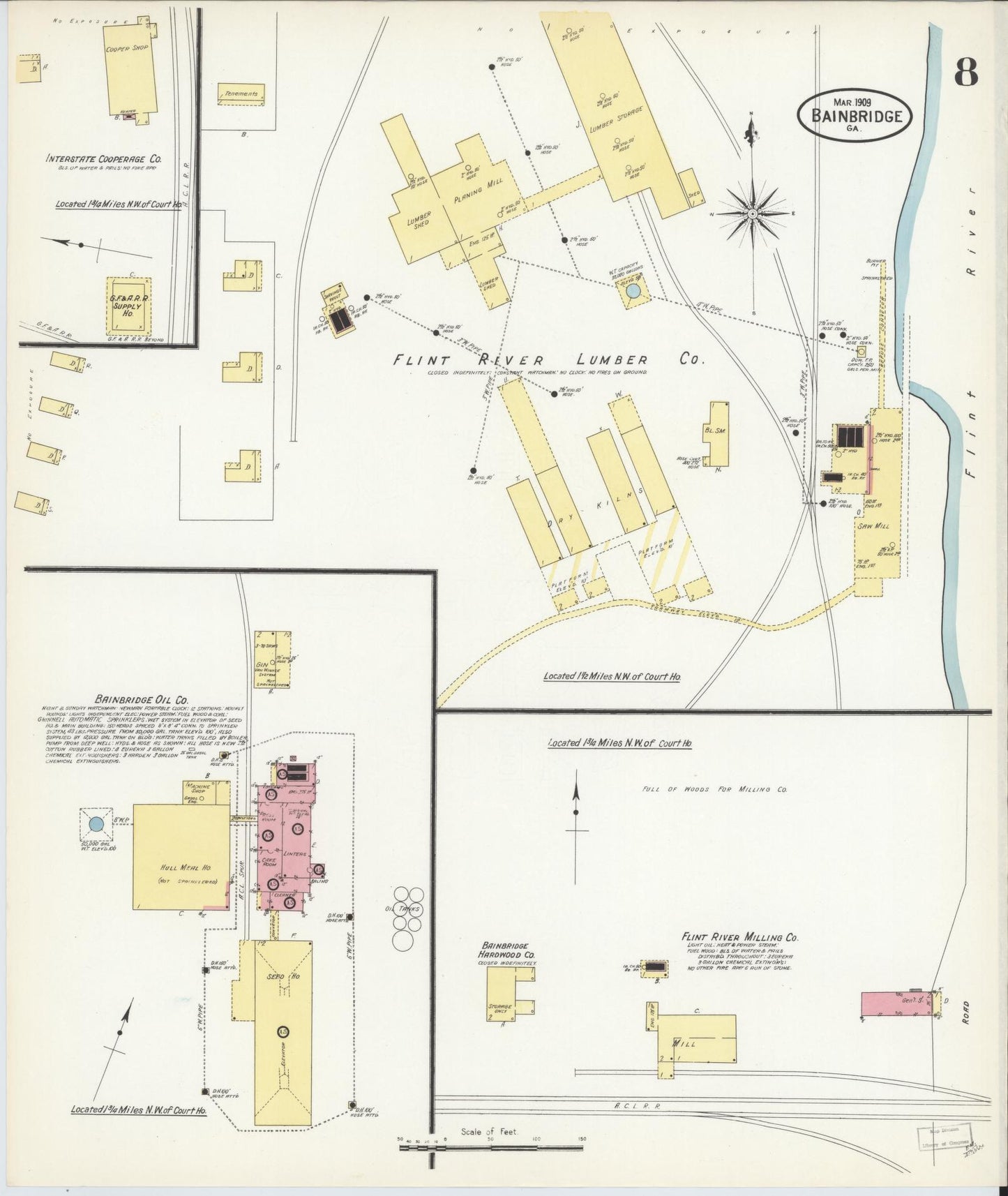 Sanborn Fire Insurance Map from Bainbridge, Decatur County, Georgia (1909), Sheet #0008 - Historic Sanborn Fire Insurance Map Print, vintage old map wall art, antique decor, genealogy gift, Georgia Georgia map