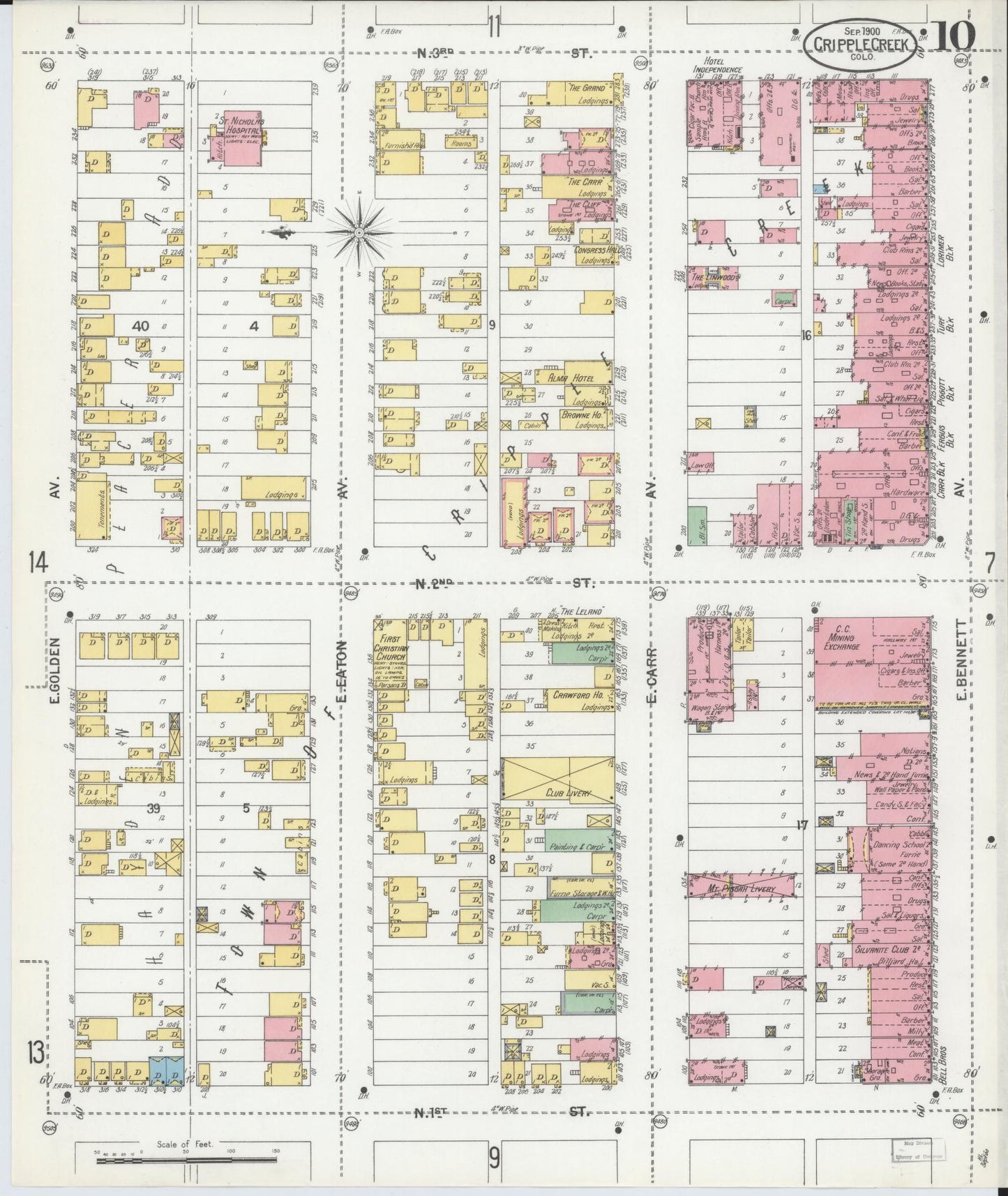 Sanborn Fire Insurance Map from Cripple Creek, Teller County, Colorado (1900), Sheet #0010 - Historic Sanborn Fire Insurance Map Print, vintage old map wall art, antique decor, genealogy gift, Colorado Colorado map