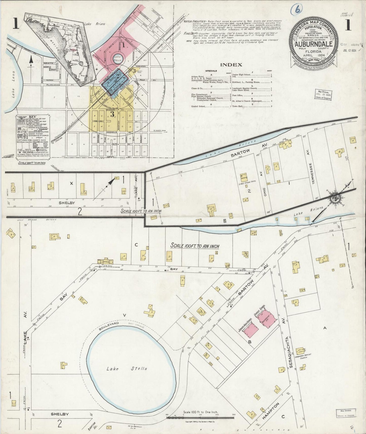 Sanborn Fire Insurance Map from Auburndale, Polk County, Florida. (1924) – Historic Sanborn Fire Insurance Map Print