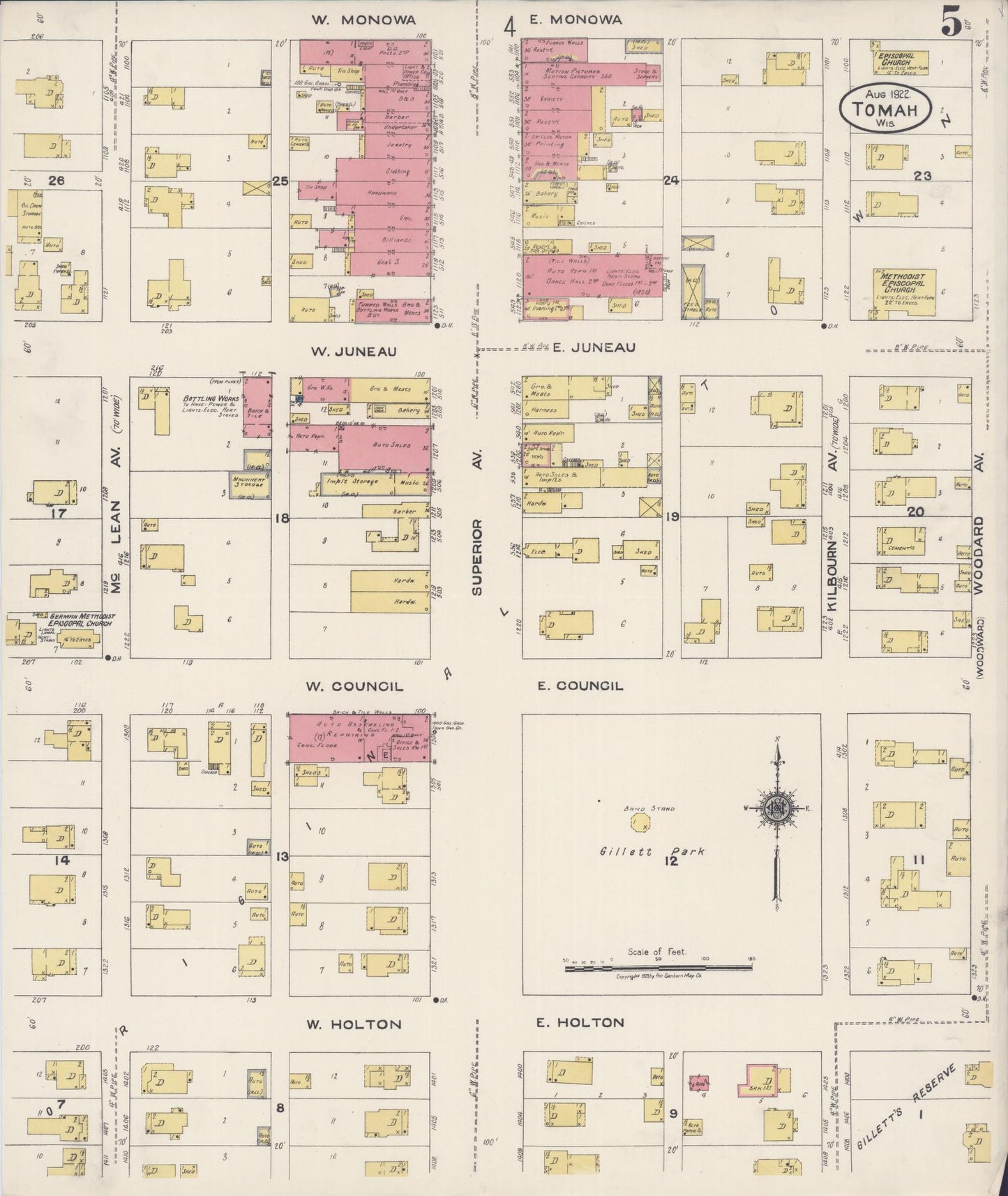 Sanborn Fire Insurance Map from Tomah, Monroe County, Wisconsin (1922), Sheet #0005 - Historic Sanborn Fire Insurance Map Print, vintage old map wall art, antique decor, genealogy gift, Wisconsin Wisconsin map