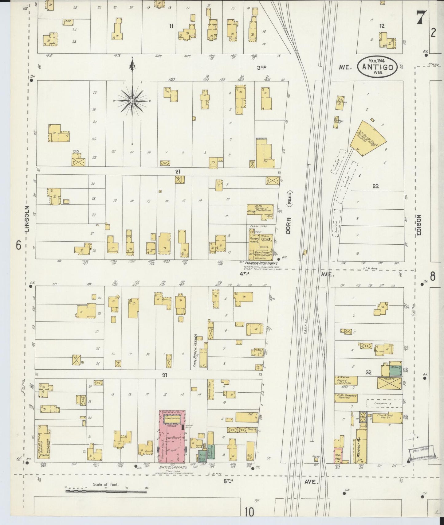 Sanborn Fire Insurance Map from Antigo, Langlade County, Wisconsin (1904), Sheet #0007 - Historic Sanborn Fire Insurance Map Print, vintage old map wall art, antique decor, genealogy gift, Wisconsin Wisconsin map