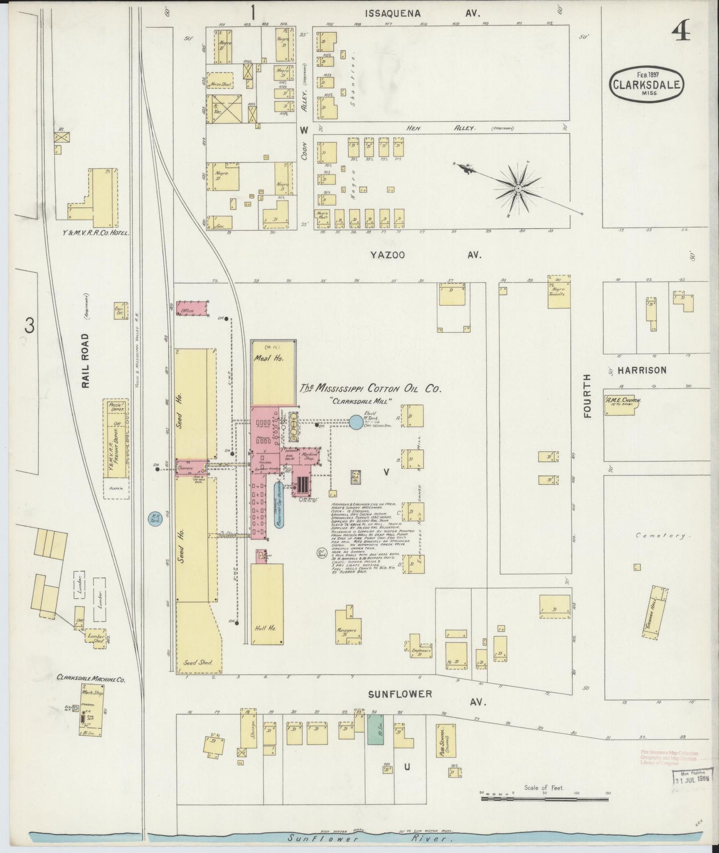 Sanborn Fire Insurance Map from Clarksdale, Coahoma County, Mississippi (1897), Sheet #0004 - Complete Map Set gallery image, historic Sanborn map, vintage wall art, Mississippi Mississippi