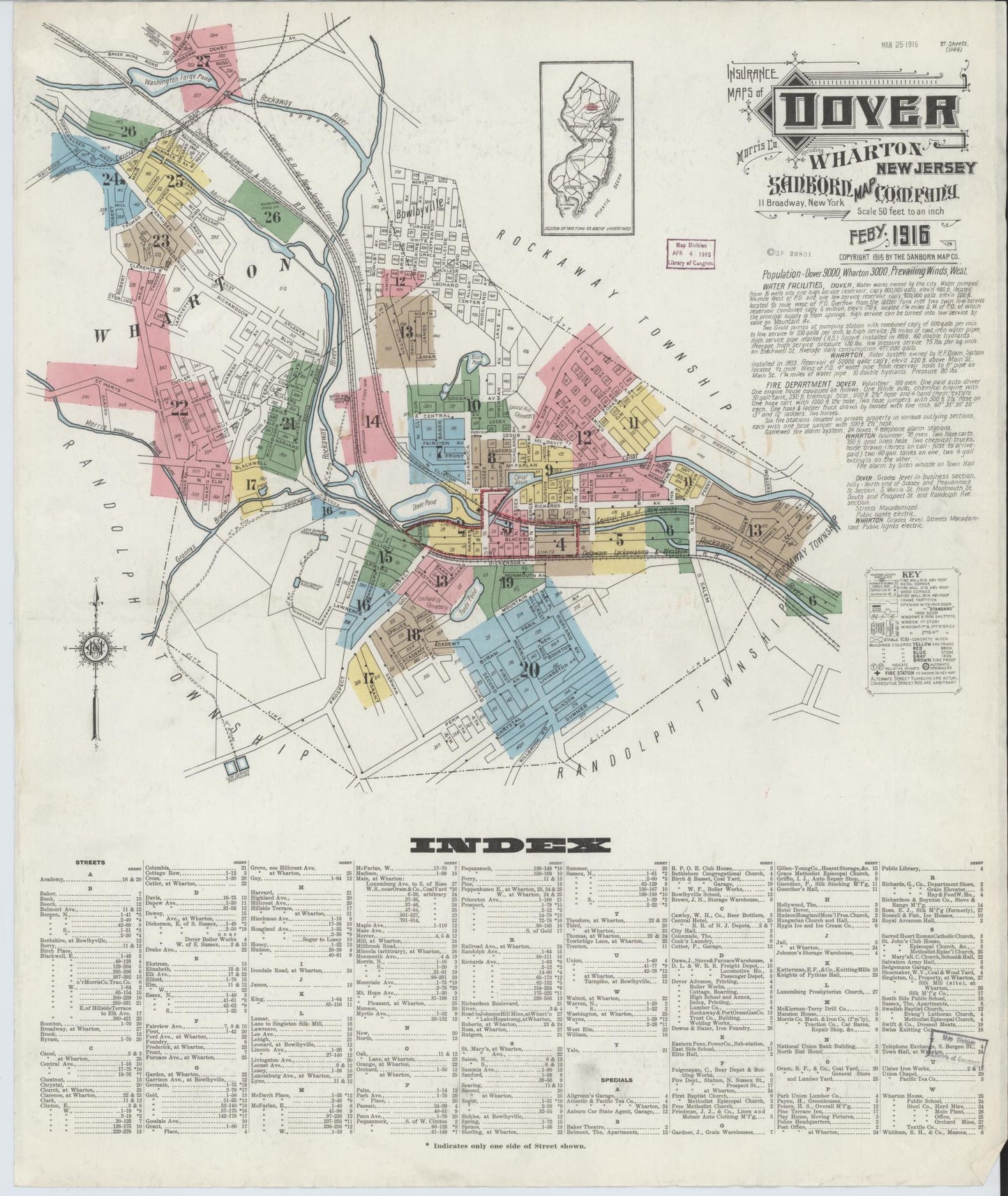 Sanborn Fire Insurance Map from Dover, Morris County, New Jersey. (1916) – Historic Sanborn Fire Insurance Map Print