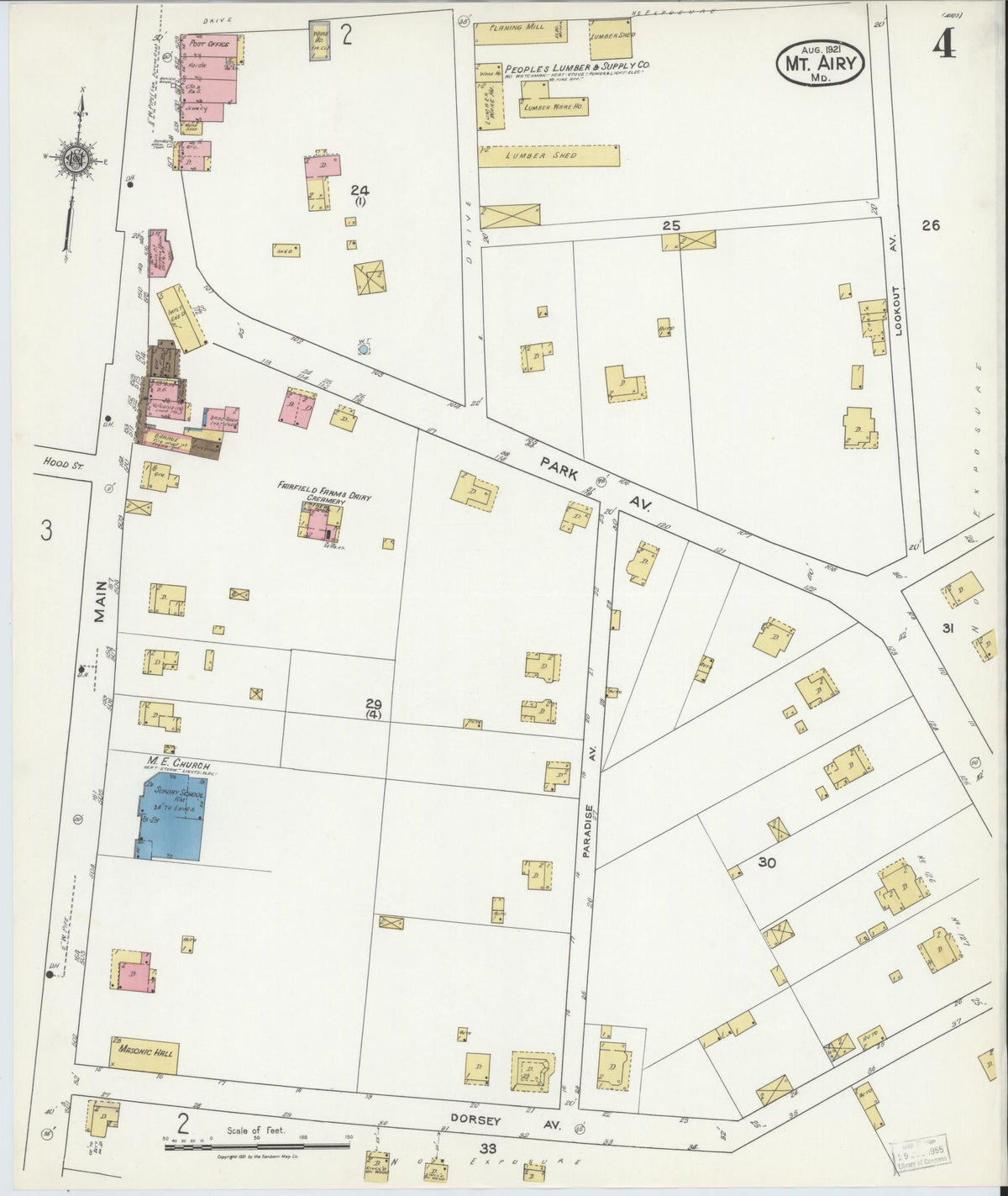Sanborn Fire Insurance Map from Mount Airy, Carroll County, Maryland (1921), Sheet #0004 - Historic Sanborn Fire Insurance Map Print, vintage old map wall art, antique decor, genealogy gift, Maryland Maryland map