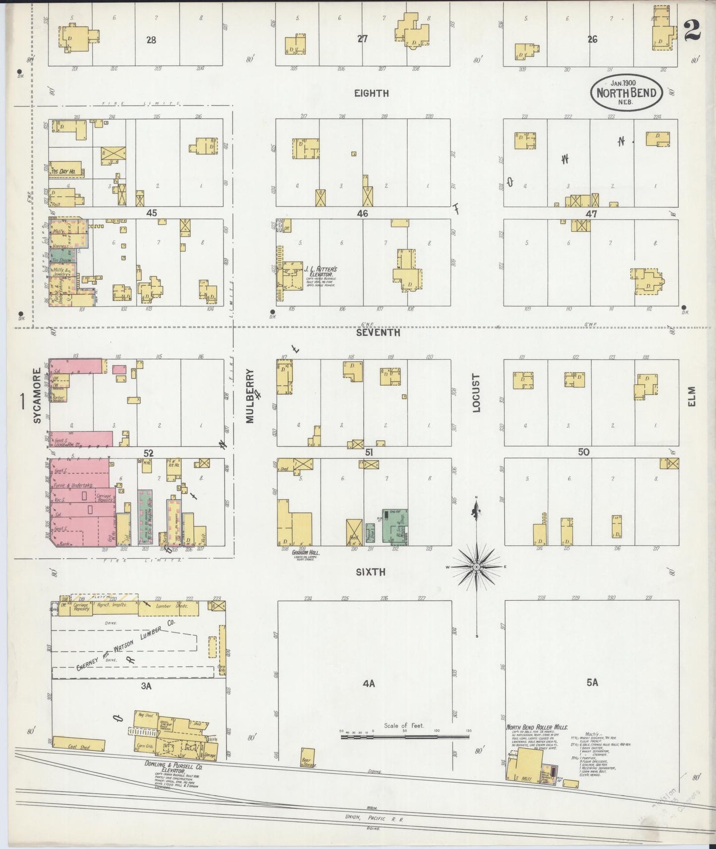 Sanborn Fire Insurance Map from North Bend, Dodge County, Nebraska (1900), Sheet #0002 - Complete Map Set gallery image, historic Sanborn map, vintage wall art, Nebraska Nebraska