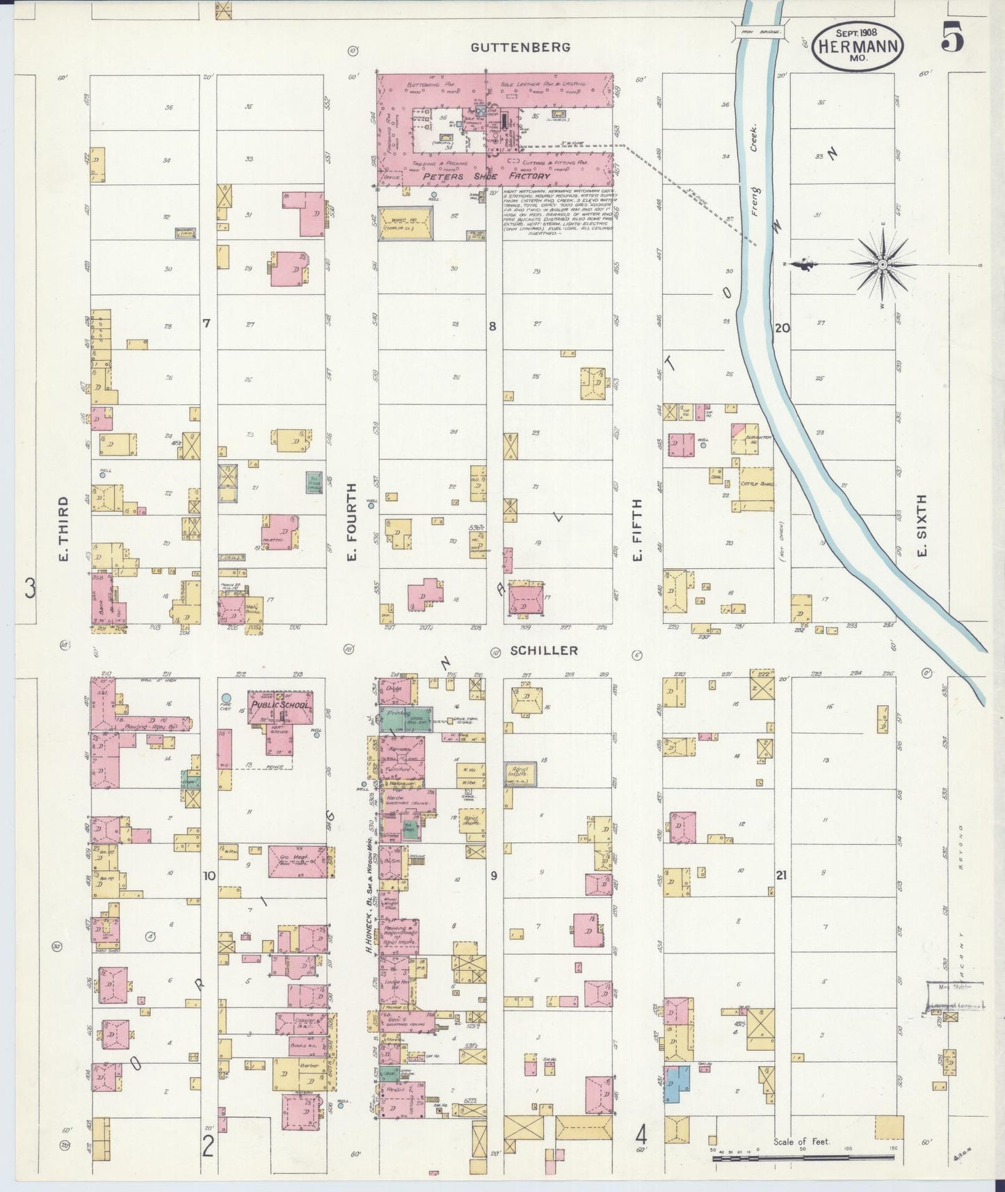 Sanborn Fire Insurance Map from Hermann, Gasconade County, Missouri (1908), Sheet #0005 - Complete Map Set gallery image, historic Sanborn map, vintage wall art, Missouri Missouri
