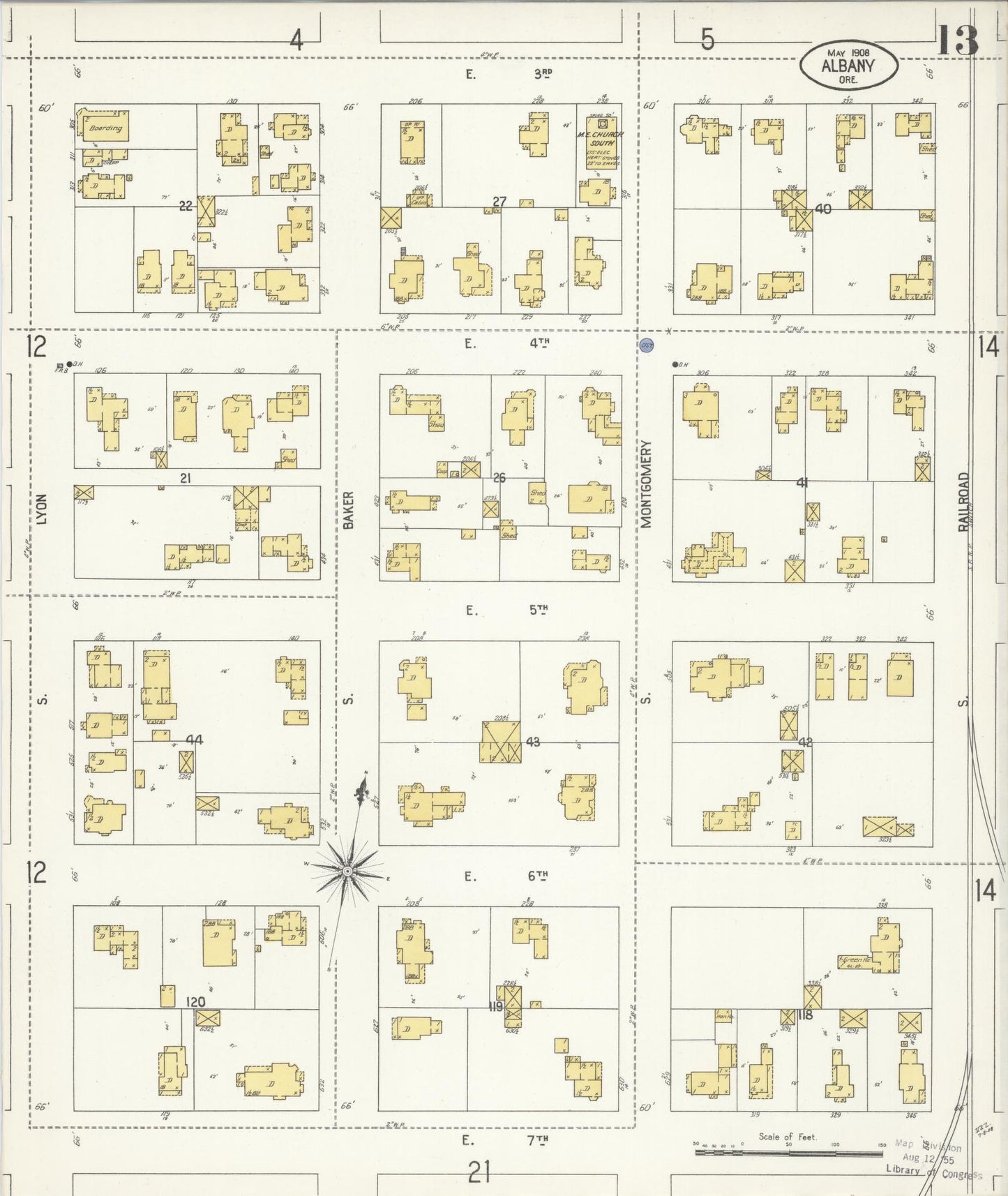 Sanborn Fire Insurance Map from Albany, Linn County, Oregon (1908), Sheet #0013 - Historic Sanborn Fire Insurance Map Print, vintage old map wall art, antique decor, genealogy gift, Oregon Oregon map