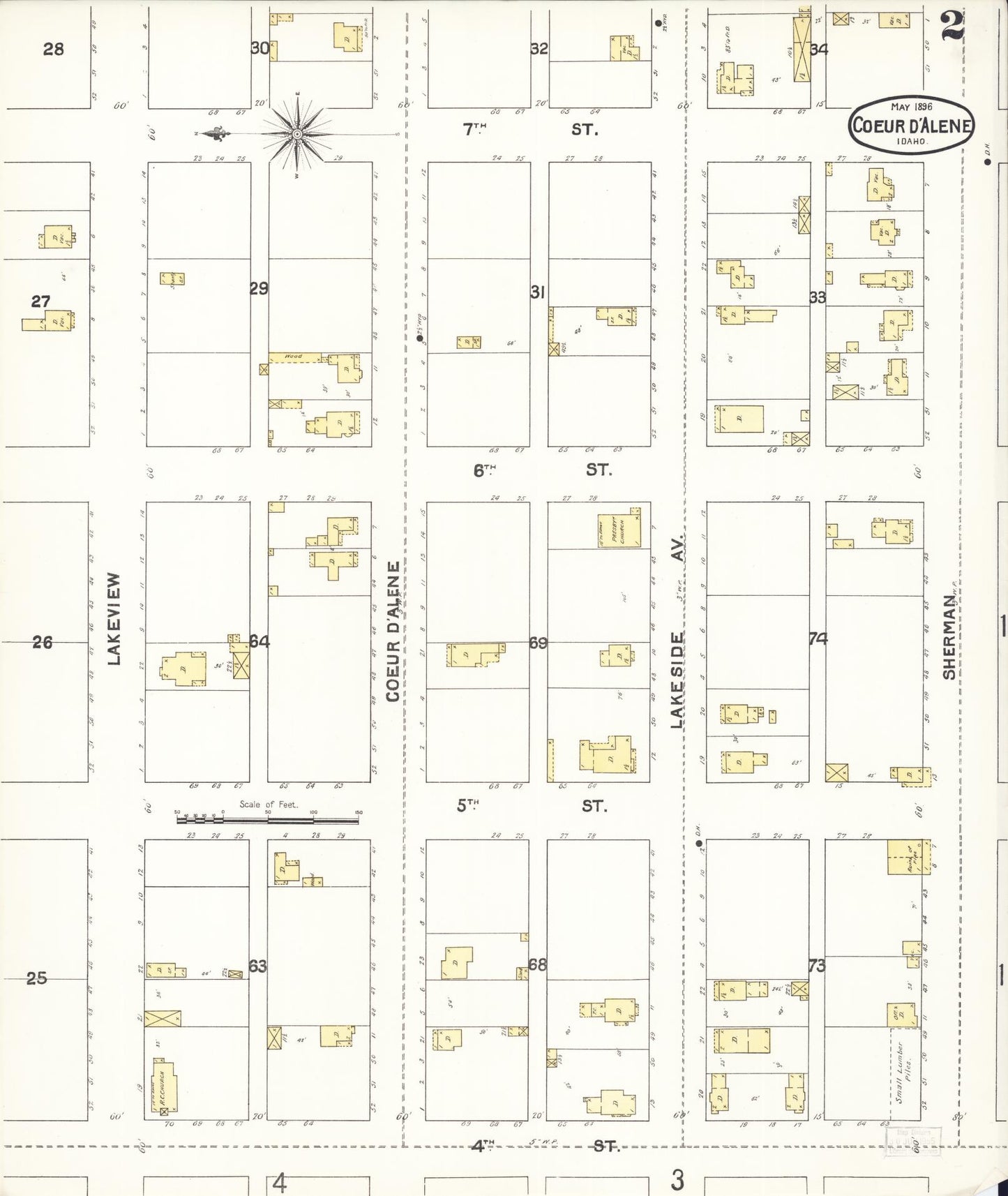 Sanborn Fire Insurance Map from Coeur D'alene, Kootenai County, Idaho (1896), Sheet #0002 - Historic Sanborn Fire Insurance Map Print, vintage old map wall art, antique decor, genealogy gift, Idaho Idaho map
