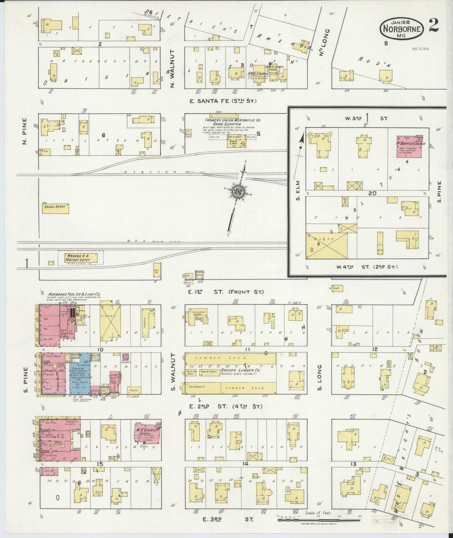Sanborn Fire Insurance Map from Norborne, Carroll County, Missouri (1918), Sheet #0002 - Complete Map Set gallery image, historic Sanborn map, vintage wall art, Missouri Missouri