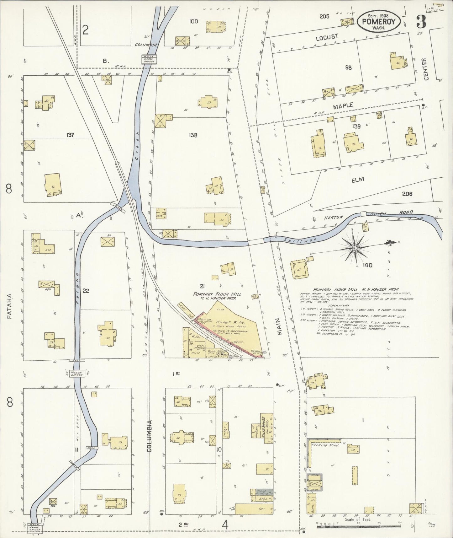 Sanborn Fire Insurance Map from Pomeroy, Garfield County, Washington (1908), Sheet #0003 - Historic Sanborn Fire Insurance Map Print, vintage old map wall art, antique decor, genealogy gift, Washington Washington map