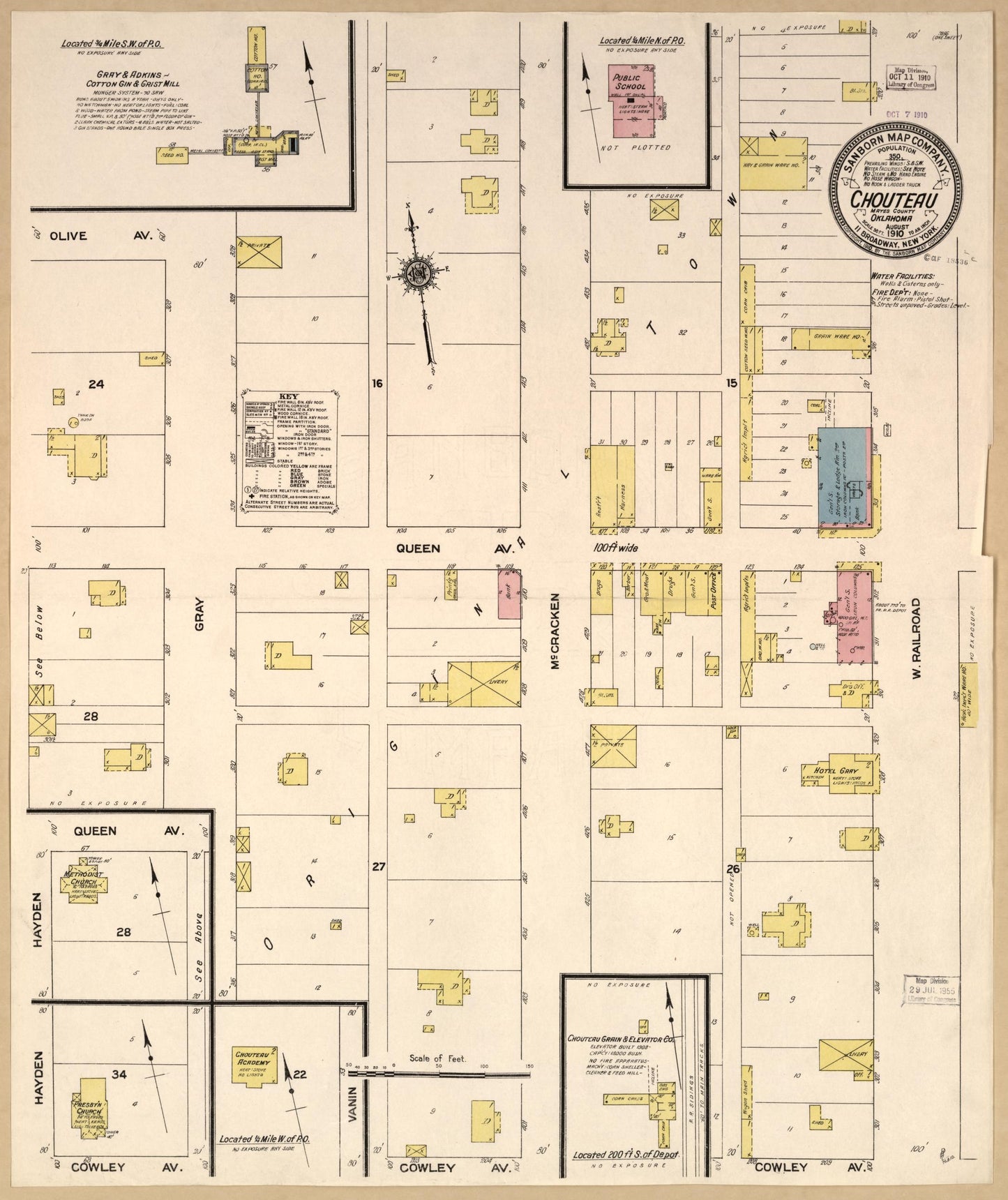 Sanborn Fire Insurance Map from Choteau, Mayes County, Oklahoma (1910), Sheet #0001 - Historic Sanborn Fire Insurance Map Print, vintage old map wall art, antique decor, genealogy gift, Oklahoma Oklahoma map