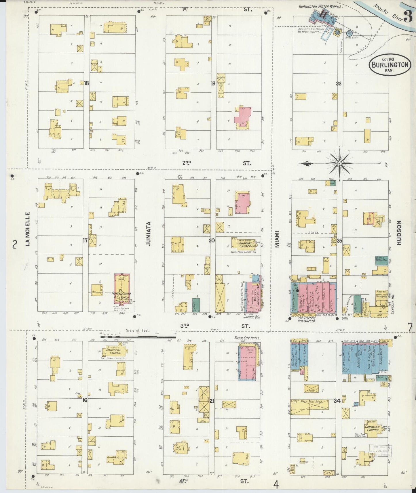Sanborn Fire Insurance Map from Burlington, Coffey County, Kansas (1901), Sheet #0003 - Historic Sanborn Fire Insurance Map Print, vintage old map wall art, antique decor, genealogy gift, Kansas Kansas map