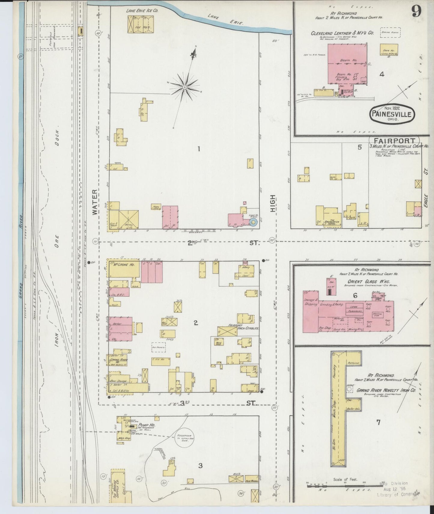 Sanborn Fire Insurance Map from Painesville, Lake County, Ohio (1892), Sheet #0009 - Historic Sanborn Fire Insurance Map Print, vintage old map wall art, antique decor, genealogy gift, Ohio Ohio map