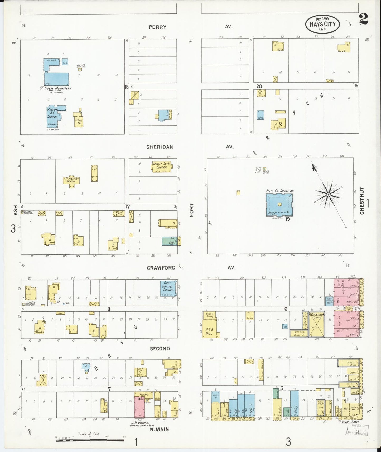 Sanborn Fire Insurance Map from Hays, Ellis County, Kansas (1899), Sheet #0002 - Historic Sanborn Fire Insurance Map Print, vintage old map wall art, antique decor, genealogy gift, Kansas Kansas map