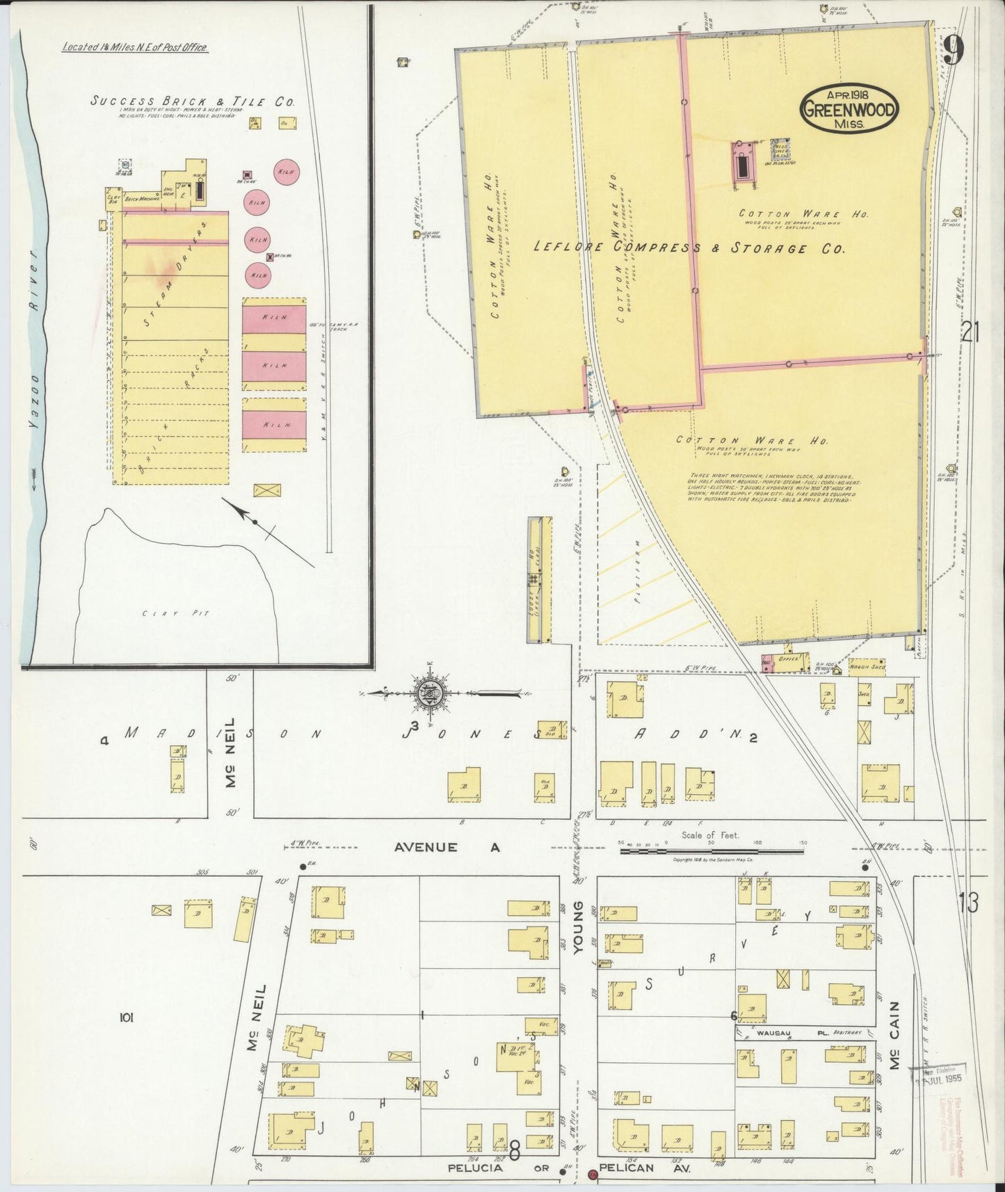Sanborn Fire Insurance Map from Greenwood, Leflore County, Mississippi (1918), Sheet #0009 - Historic Sanborn Fire Insurance Map Print, vintage old map wall art, antique decor, genealogy gift, Mississippi Mississippi map