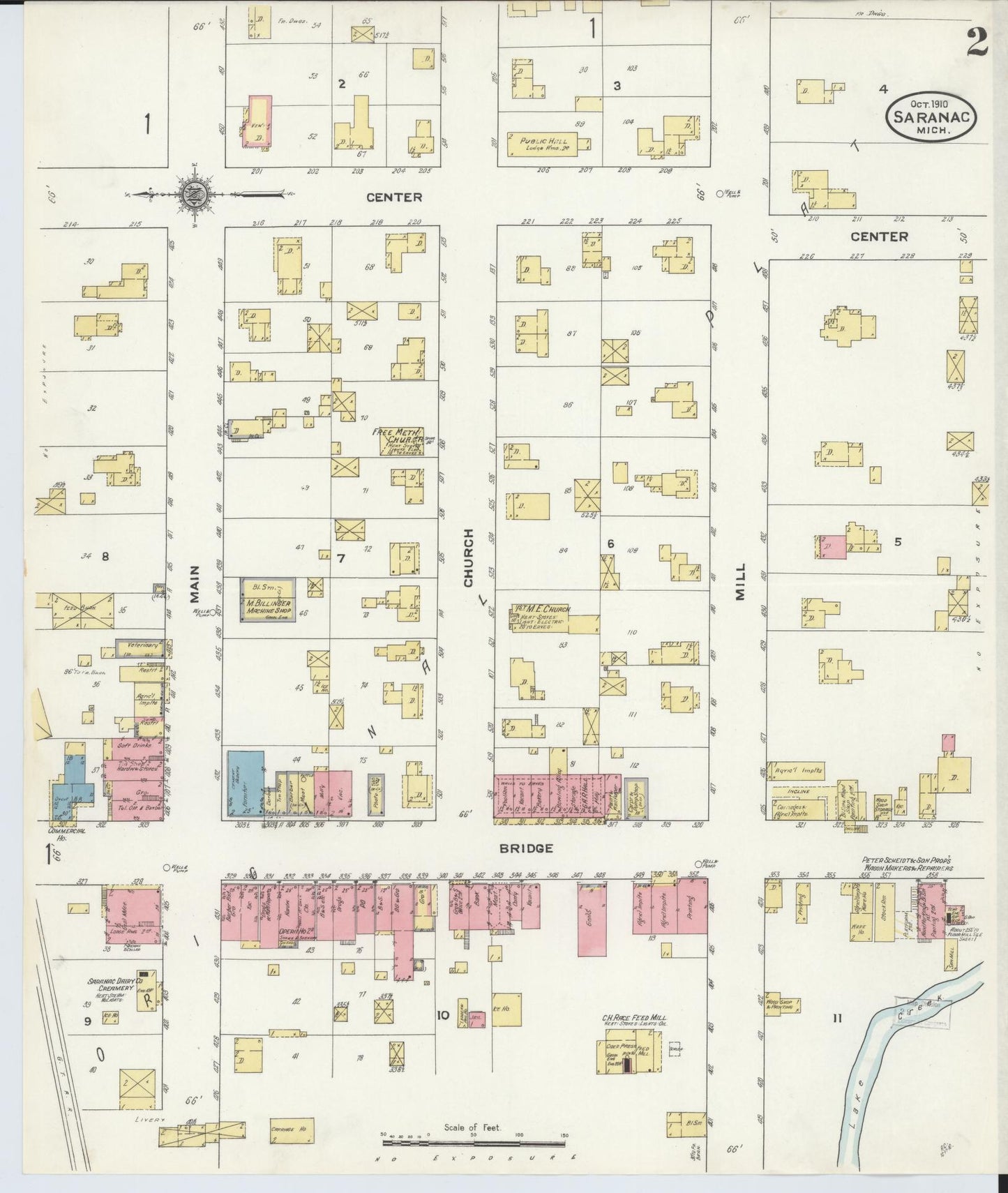 Sanborn Fire Insurance Map from Saranac, Ionia County, Michigan (1910), Sheet #0002 - Complete Map Set gallery image, historic Sanborn map, vintage wall art, Michigan Michigan