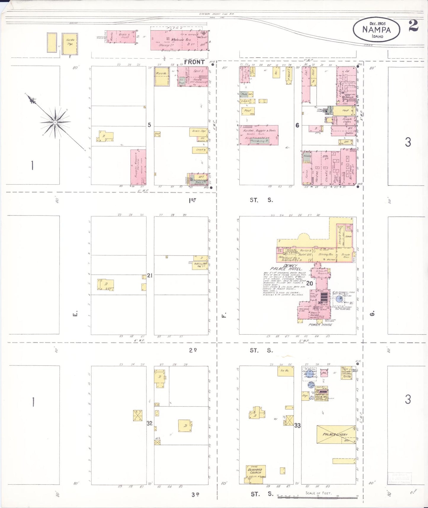 Sanborn Fire Insurance Map from Nampa, Canyon County, Idaho (1905), Sheet #0002 - Historic Sanborn Fire Insurance Map Print, vintage old map wall art, antique decor, genealogy gift, Idaho Idaho map