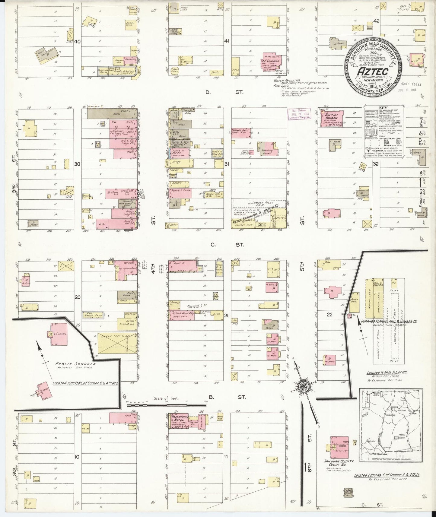 Sanborn Fire Insurance Map from Aztec, San Juan County, New Mexico (1913), Sheet #0001 - Historic Sanborn Fire Insurance Map Print, vintage old map wall art, antique decor, genealogy gift, New Mexico New Mexico map