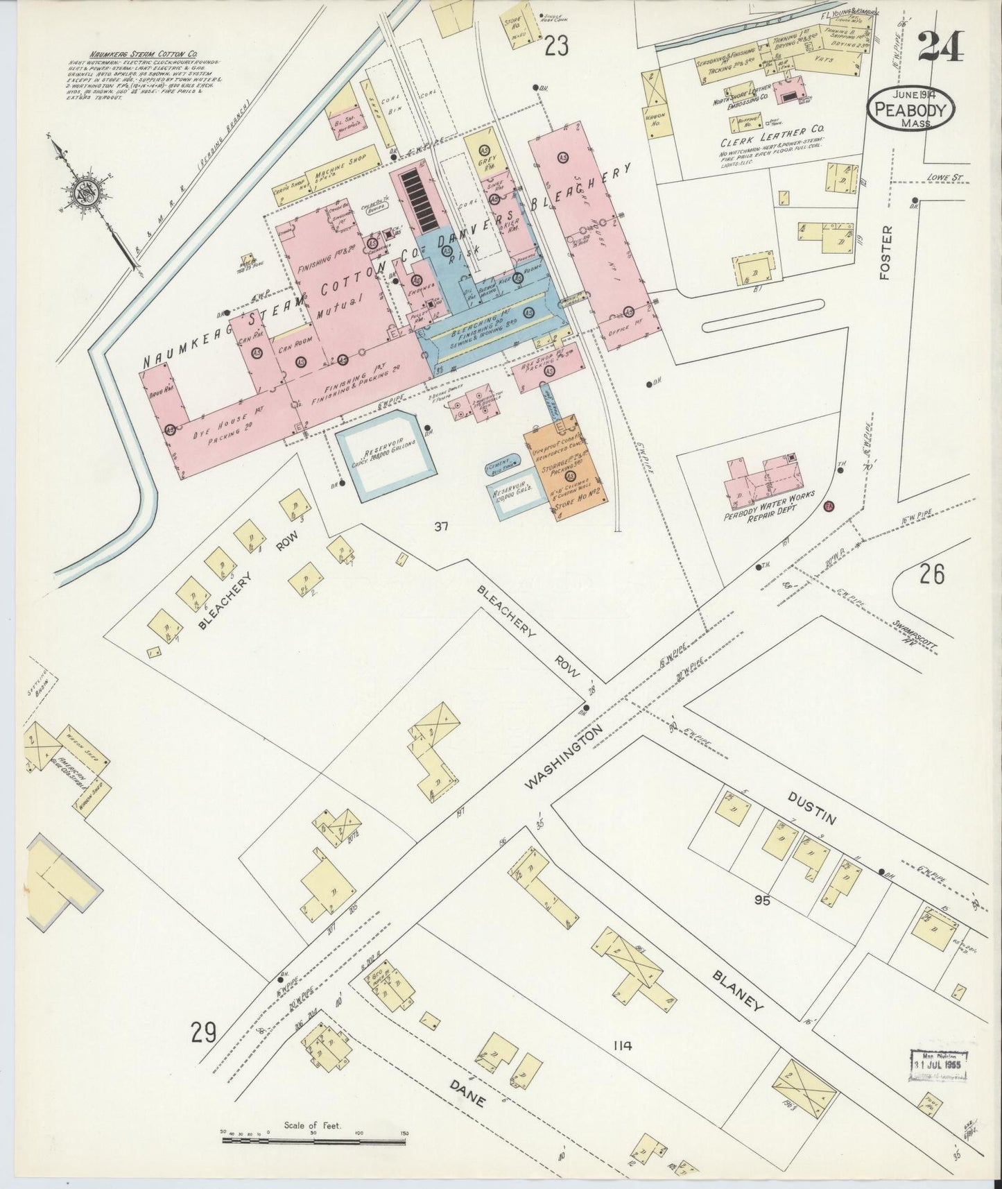 Sanborn Fire Insurance Map from Peabody, Essex County, Massachusetts (1914), Sheet #0024 - Historic Sanborn Fire Insurance Map Print, vintage old map wall art, antique decor, genealogy gift, Massachusetts Massachusetts map