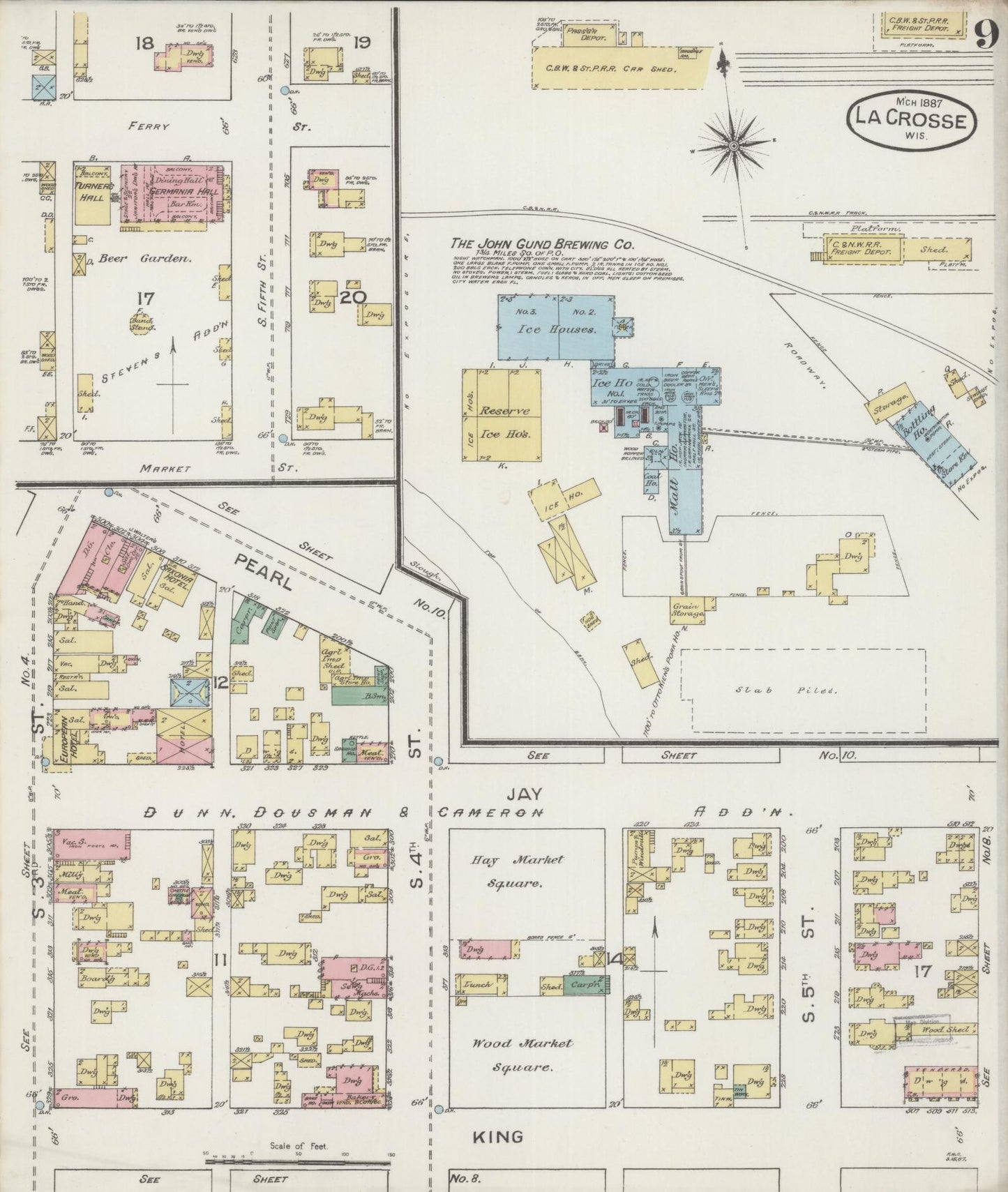 Sanborn Fire Insurance Map from La Crosse, La Crosse County, Wisconsin (1887), Sheet #0009 - Historic Sanborn Fire Insurance Map Print, vintage old map wall art, antique decor, genealogy gift, Wisconsin Wisconsin map