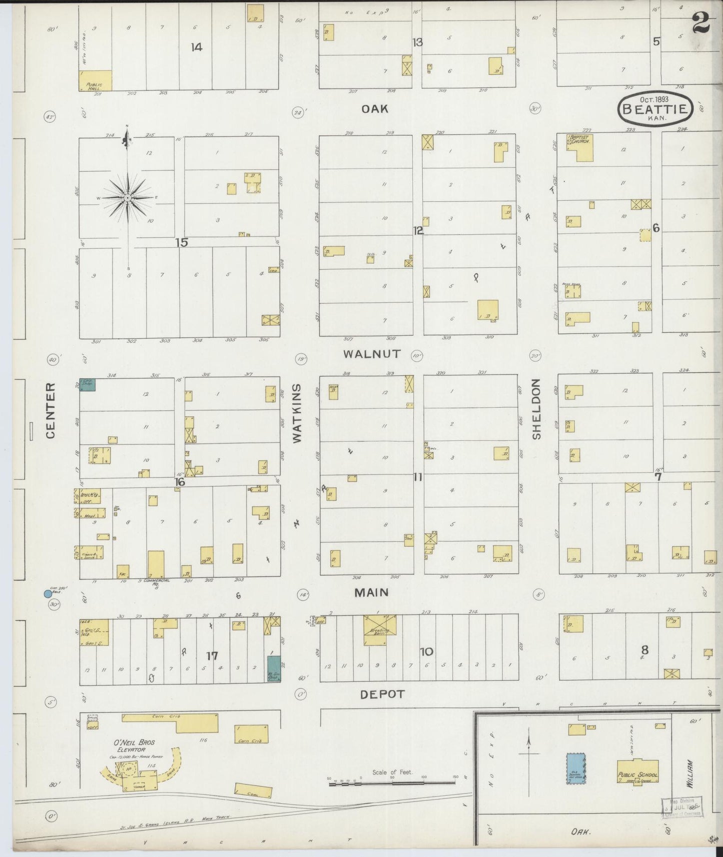 Sanborn Fire Insurance Map from Beattie, Marshall County, Kansas (1893), Sheet #0002 - Complete Map Set gallery image, historic Sanborn map, vintage wall art, Kansas Kansas