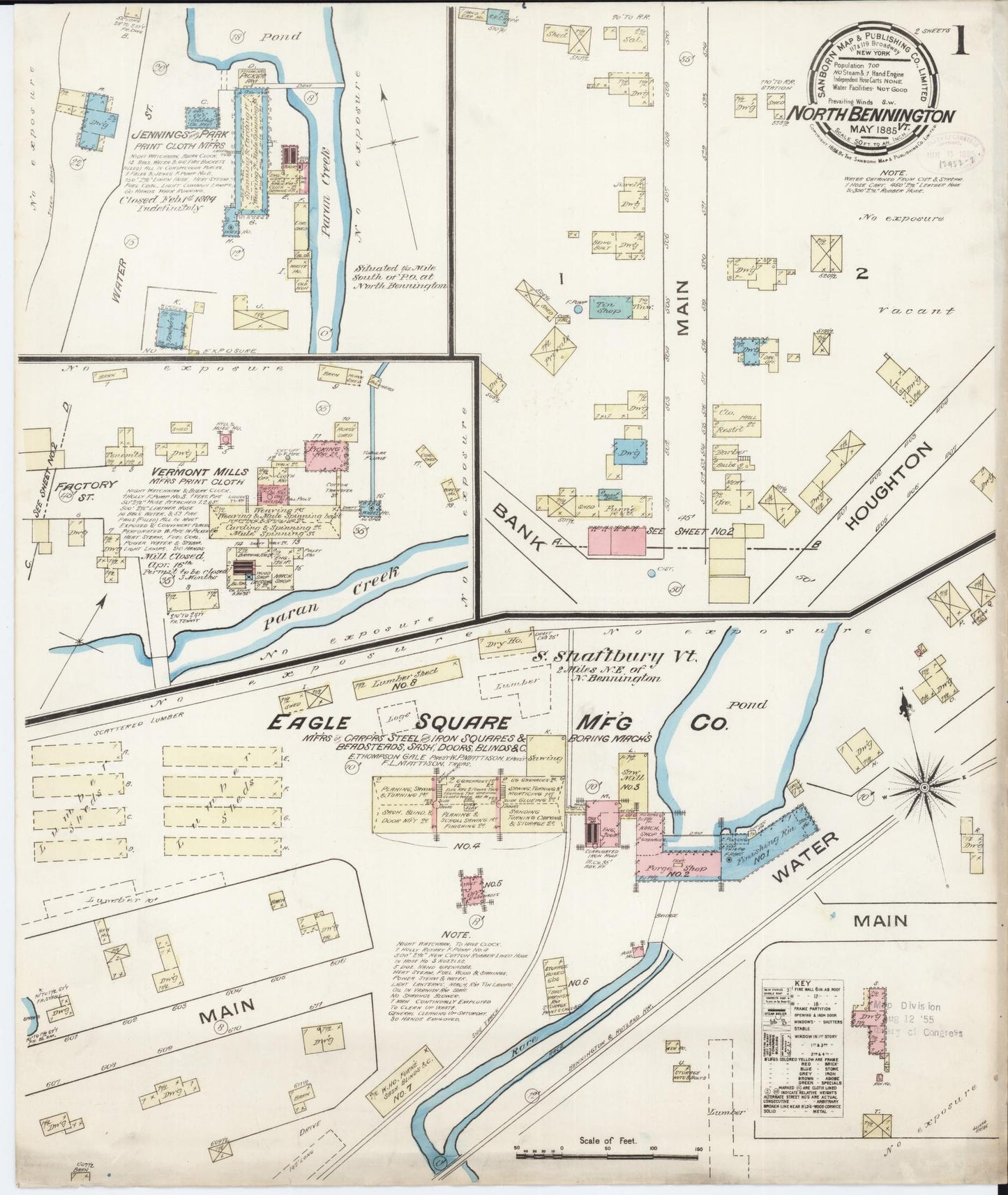 Sanborn Fire Insurance Map from North Bennington, Bennington County, Vermont. (1885) – Historic Sanborn Fire Insurance Map Print