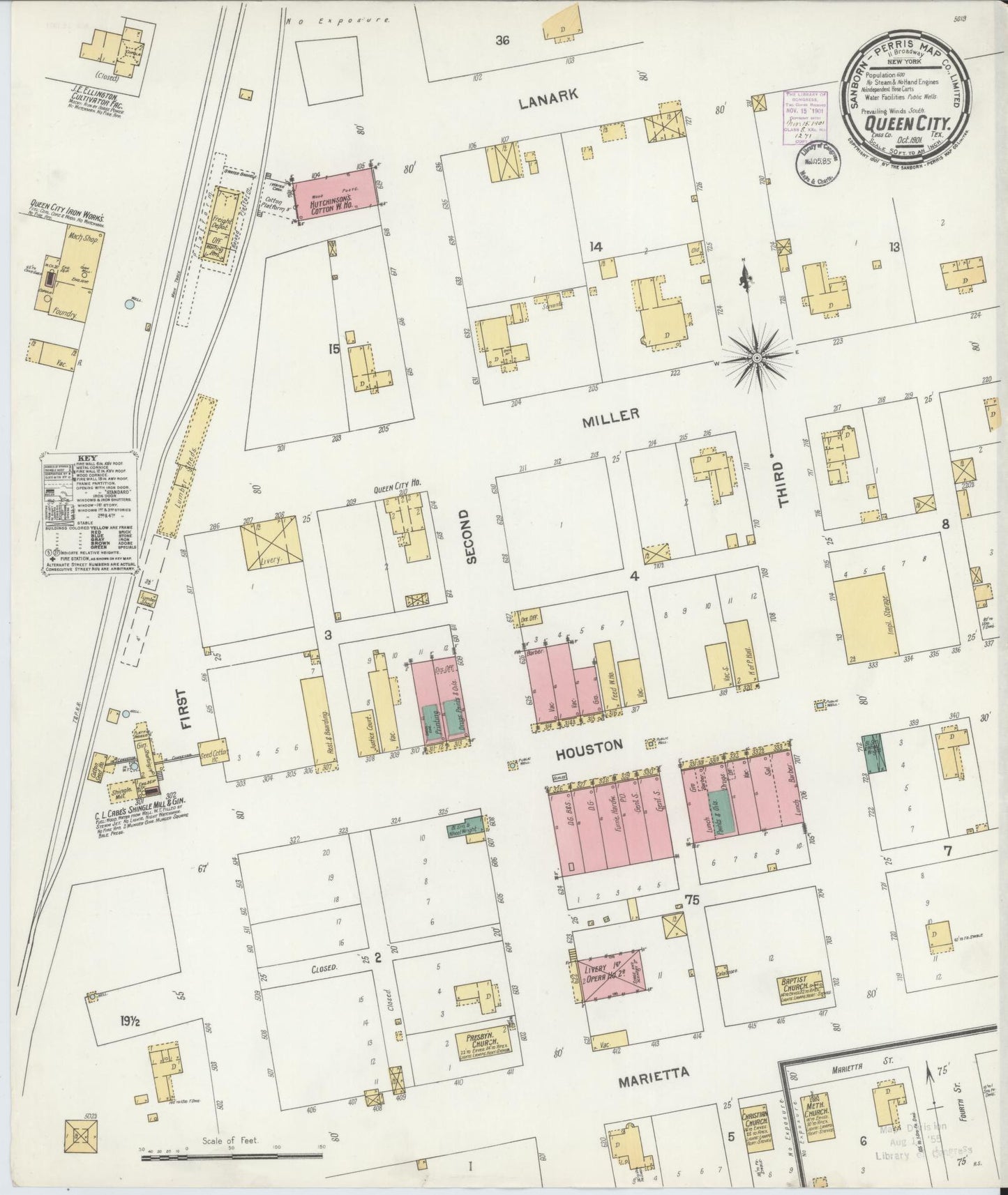 Sanborn Fire Insurance Map from Queen City, Cass County, Texas. (1896) – Historic Sanborn Fire Insurance Map Print