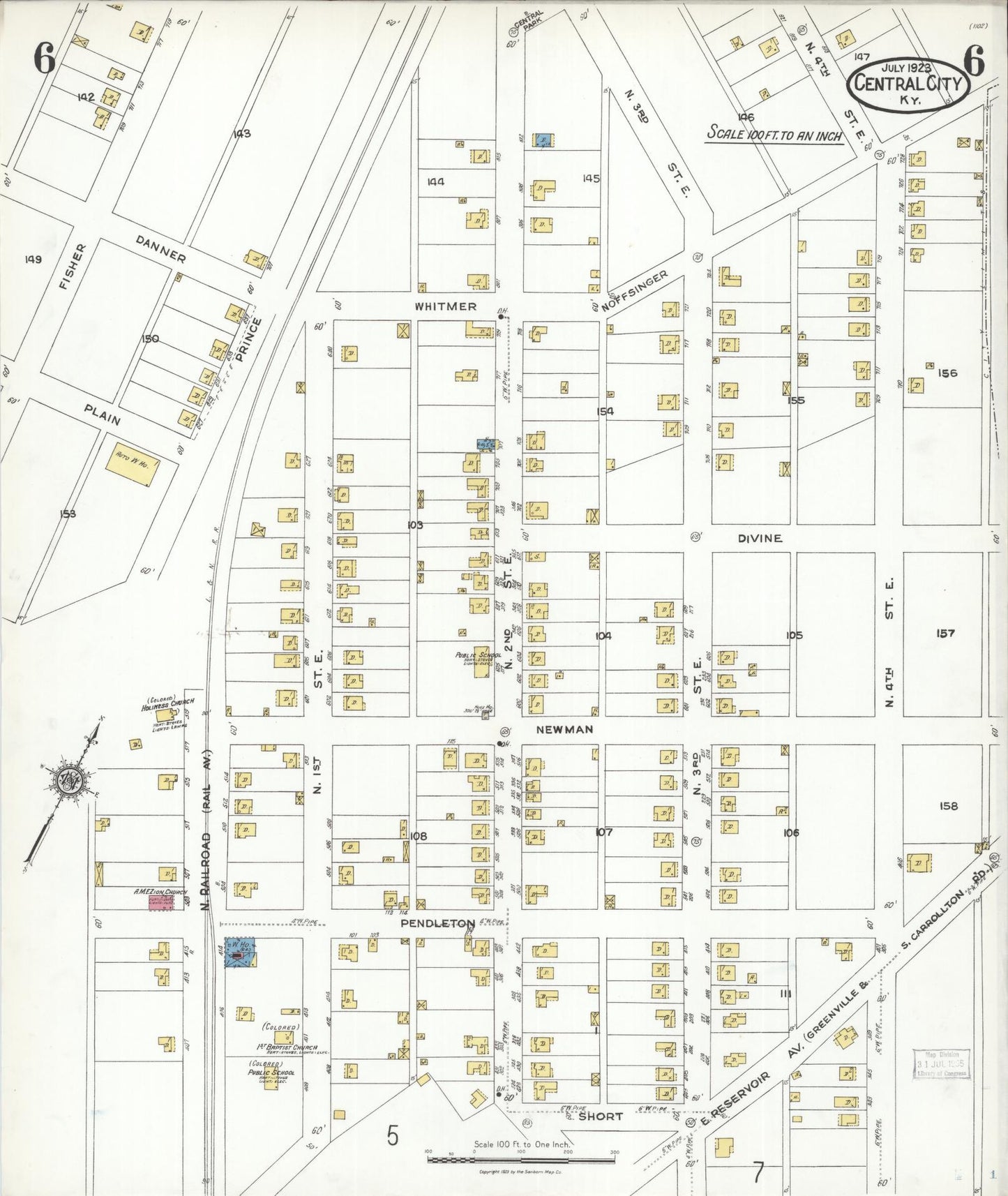 Sanborn Fire Insurance Map from Central City, Mublenberg County, Kentucky (1923), Sheet #0006 - Historic Sanborn Fire Insurance Map Print, vintage old map wall art, antique decor, genealogy gift, Kentucky Kentucky map