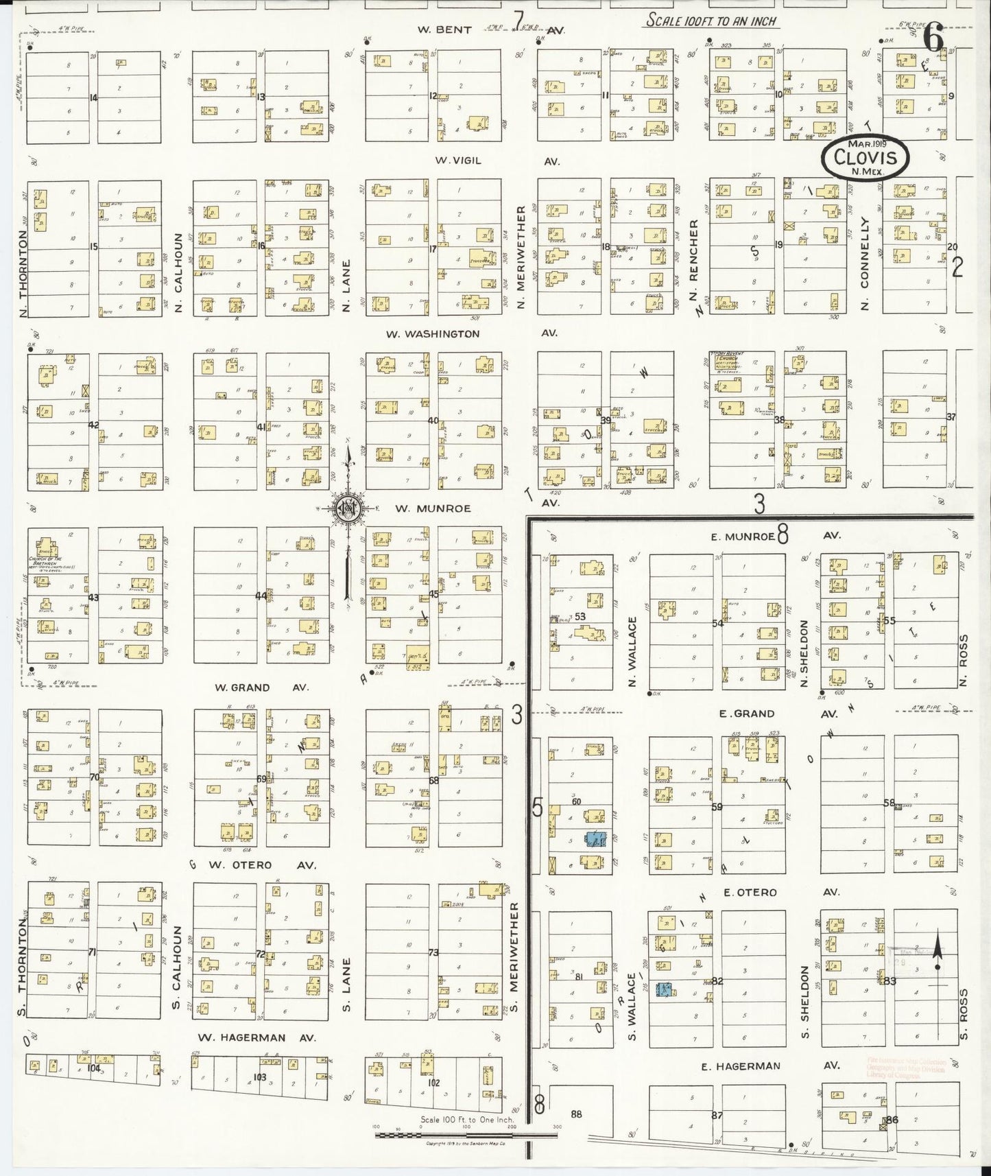 Sanborn Fire Insurance Map from Clovis, Curry County, New Mexico (1919), Sheet #0006 - Historic Sanborn Fire Insurance Map Print, vintage old map wall art, antique decor, genealogy gift, New Mexico New Mexico map