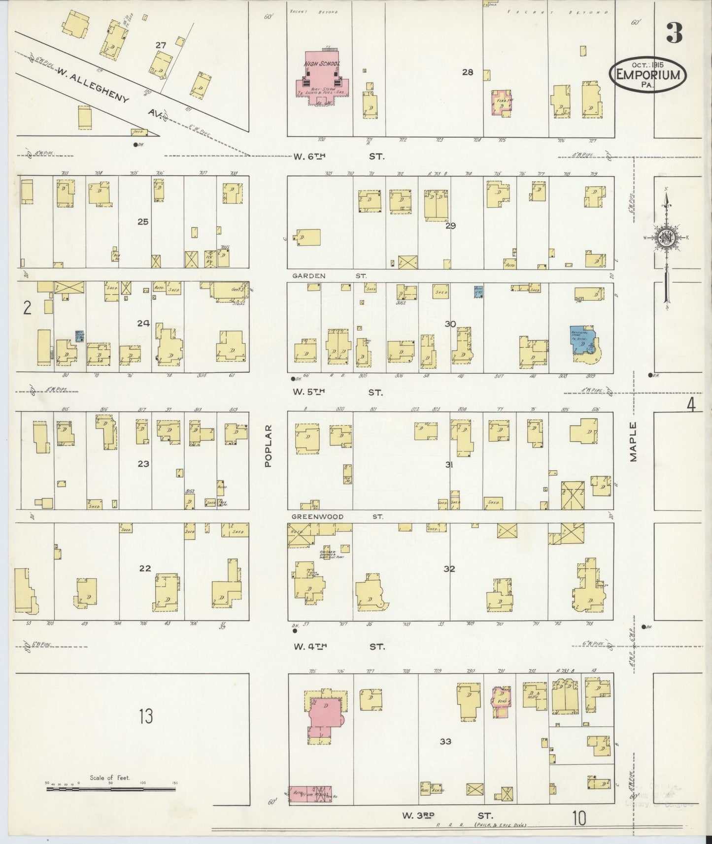 Sanborn Fire Insurance Map from Emporium, Cameron County, Pennsylvania (1915), Sheet #0003 - Historic Sanborn Fire Insurance Map Print, vintage old map wall art, antique decor, genealogy gift, Pennsylvania Pennsylvania map