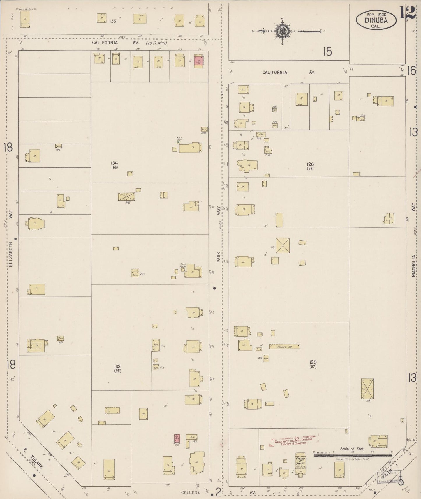 Sanborn Fire Insurance Map from Dinuba, Tulare County, California (1920), Sheet #0012 - Historic Sanborn Fire Insurance Map Print, vintage old map wall art, antique decor, genealogy gift, California California map