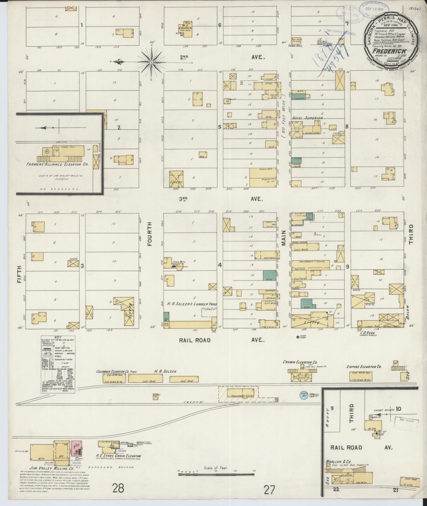 Sanborn Fire Insurance Map from Frederick, Brown County, South Dakota (1898), Sheet #0001 - Historic Sanborn Fire Insurance Map Print, vintage old map wall art, antique decor, genealogy gift, South Dakota South Dakota map