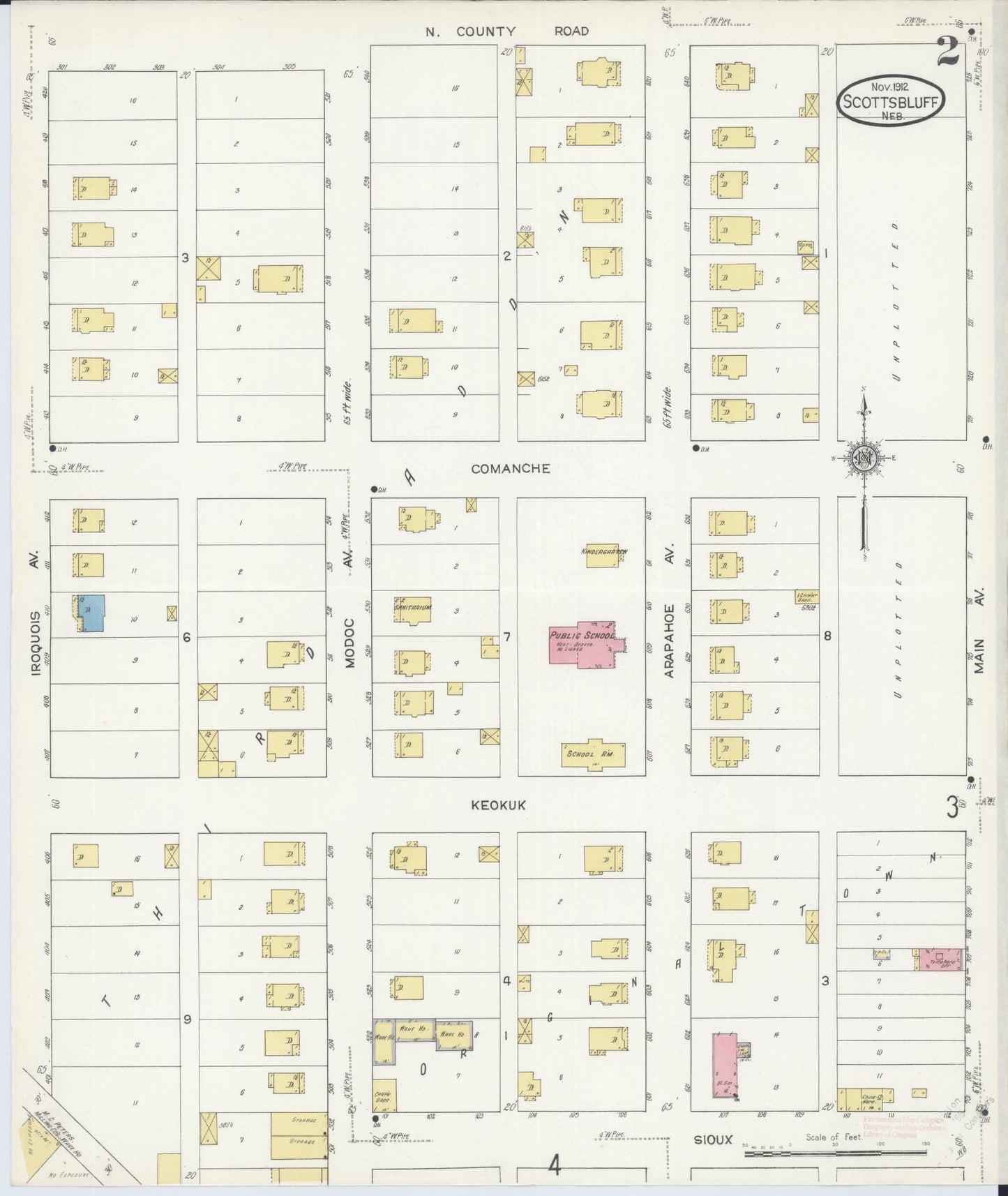 Sanborn Fire Insurance Map from Scottsbluff, Scotts Bluff County, Nebraska (1912), Sheet #0002 - Historic Sanborn Fire Insurance Map Print, vintage old map wall art, antique decor, genealogy gift, Nebraska Nebraska map