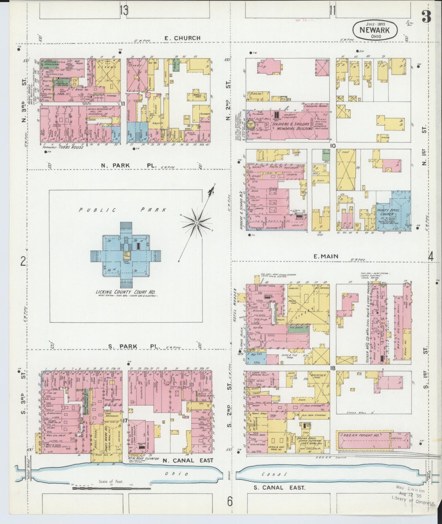 Sanborn Fire Insurance Map from Newark, Licking County, Ohio (1899), Sheet #0003 - Historic Sanborn Fire Insurance Map Print, vintage old map wall art, antique decor, genealogy gift, Ohio Ohio map