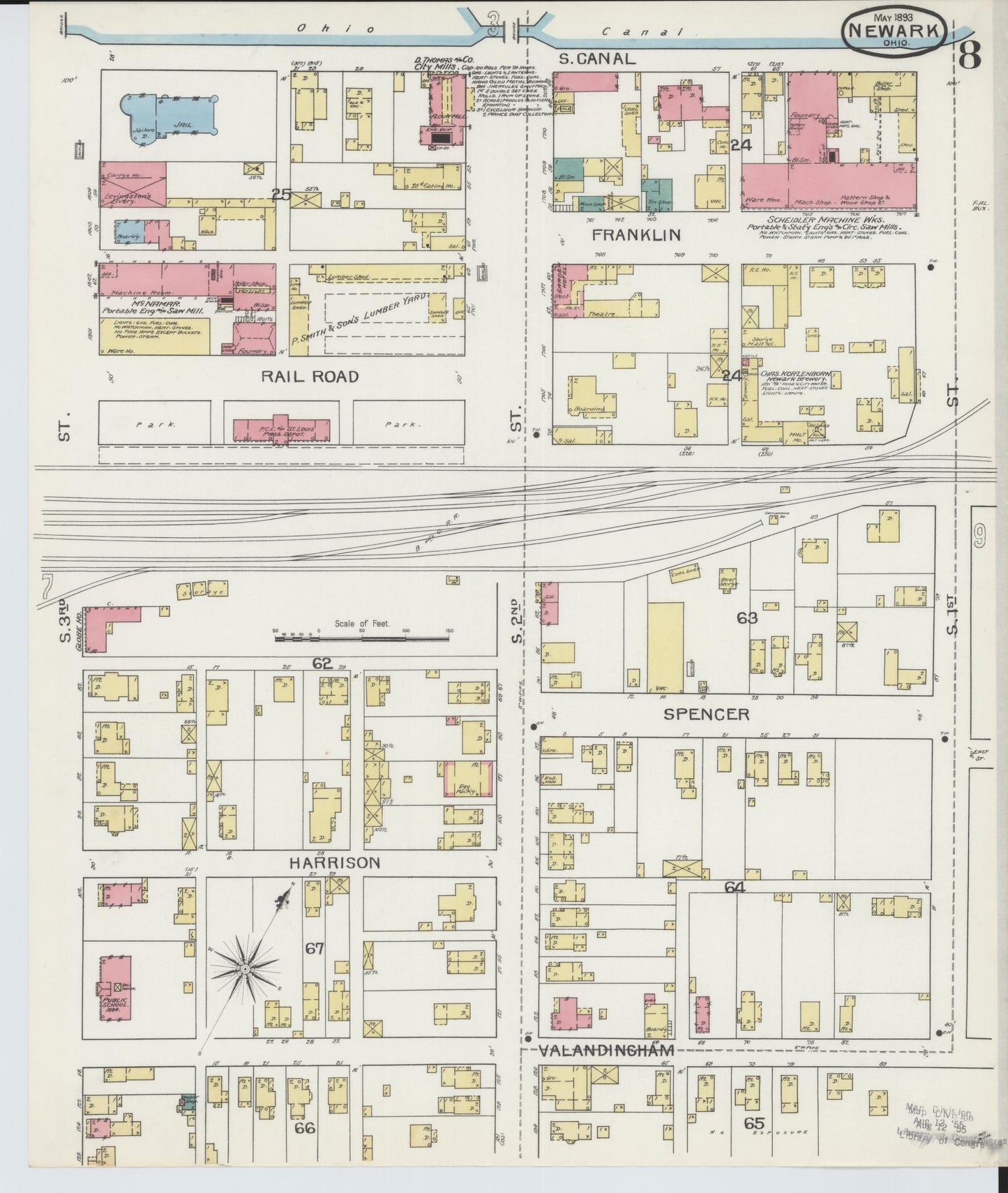 Sanborn Fire Insurance Map from Newark, Licking County, Ohio (1893), Sheet #0008 - Historic Sanborn Fire Insurance Map Print, vintage old map wall art, antique decor, genealogy gift, Ohio Ohio map