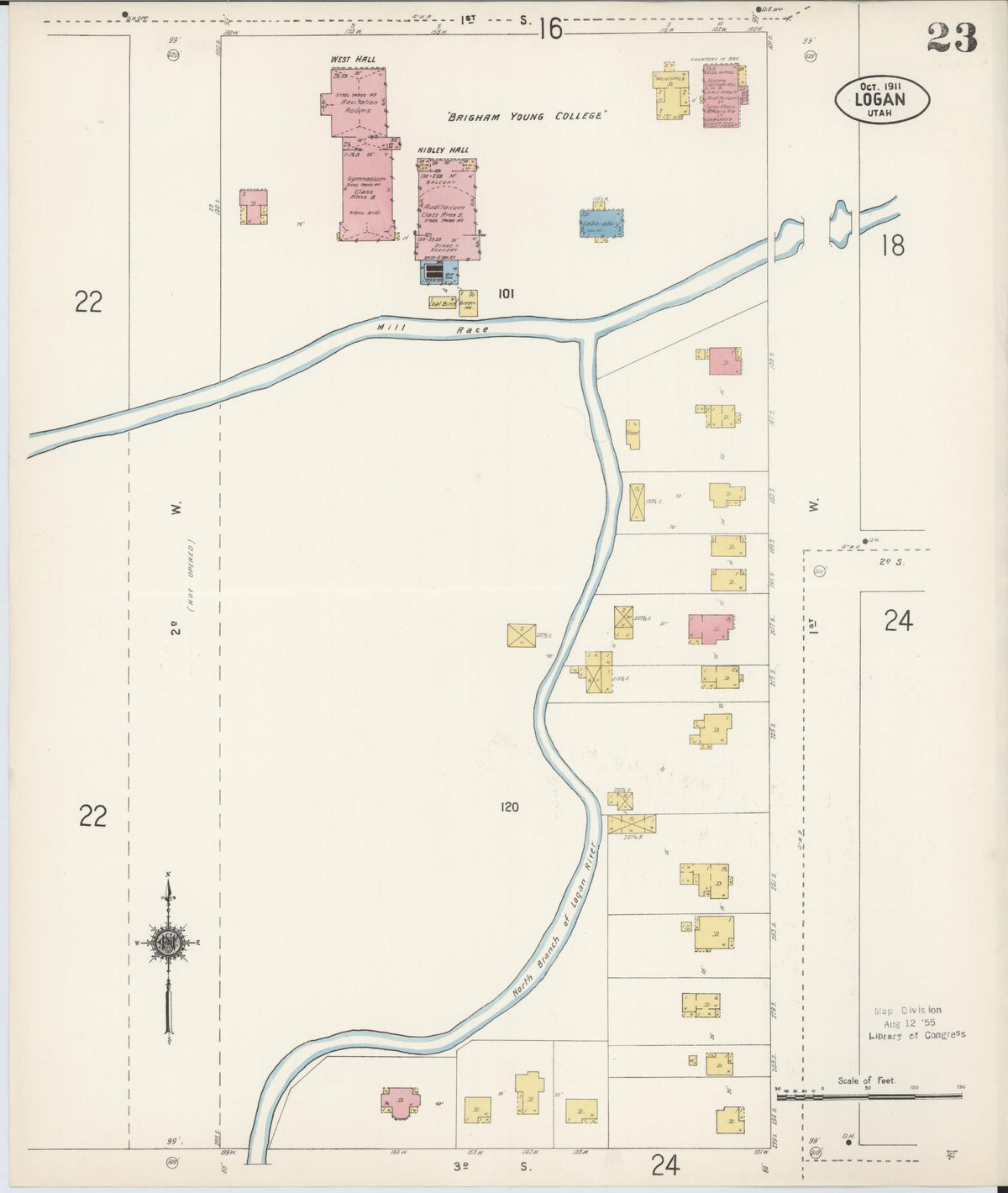 Sanborn Fire Insurance Map from Logan, Cache County, Utah (1911), Sheet #0023 - Historic Sanborn Fire Insurance Map Print, vintage old map wall art, antique decor, genealogy gift, Utah Utah map