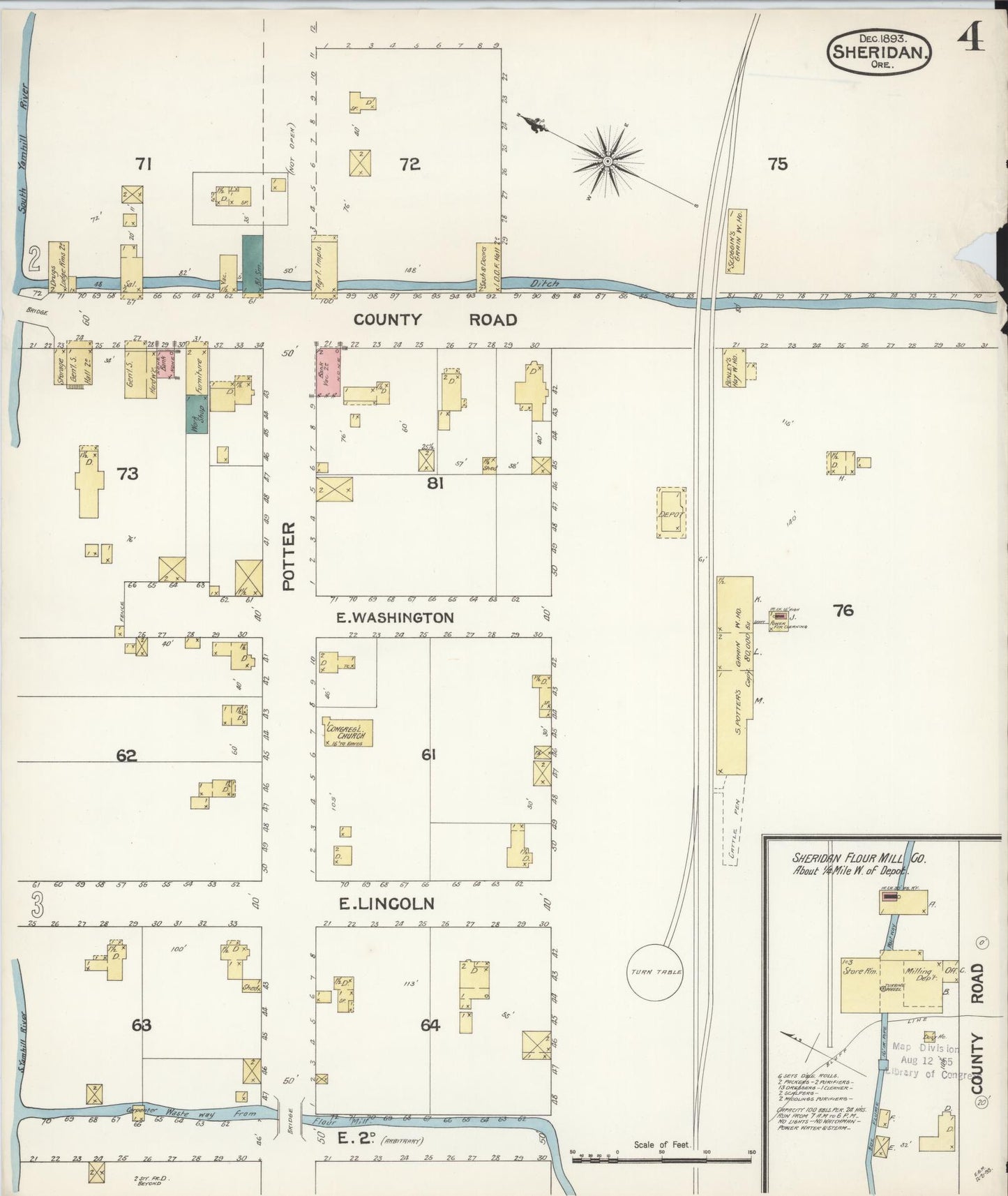 Sanborn Fire Insurance Map from Sheridan, Yamhill County, Oregon (1893), Sheet #0004 - Historic Sanborn Fire Insurance Map Print, vintage old map wall art, antique decor, genealogy gift, Oregon Oregon map