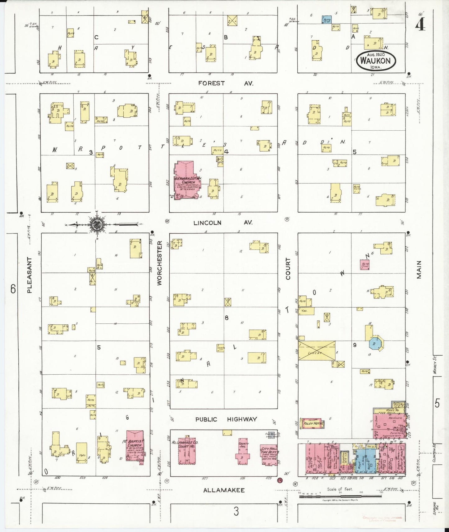 Sanborn Fire Insurance Map from Waukon, Allamakee County, Iowa (1920), Sheet #0004 - Historic Sanborn Fire Insurance Map Print