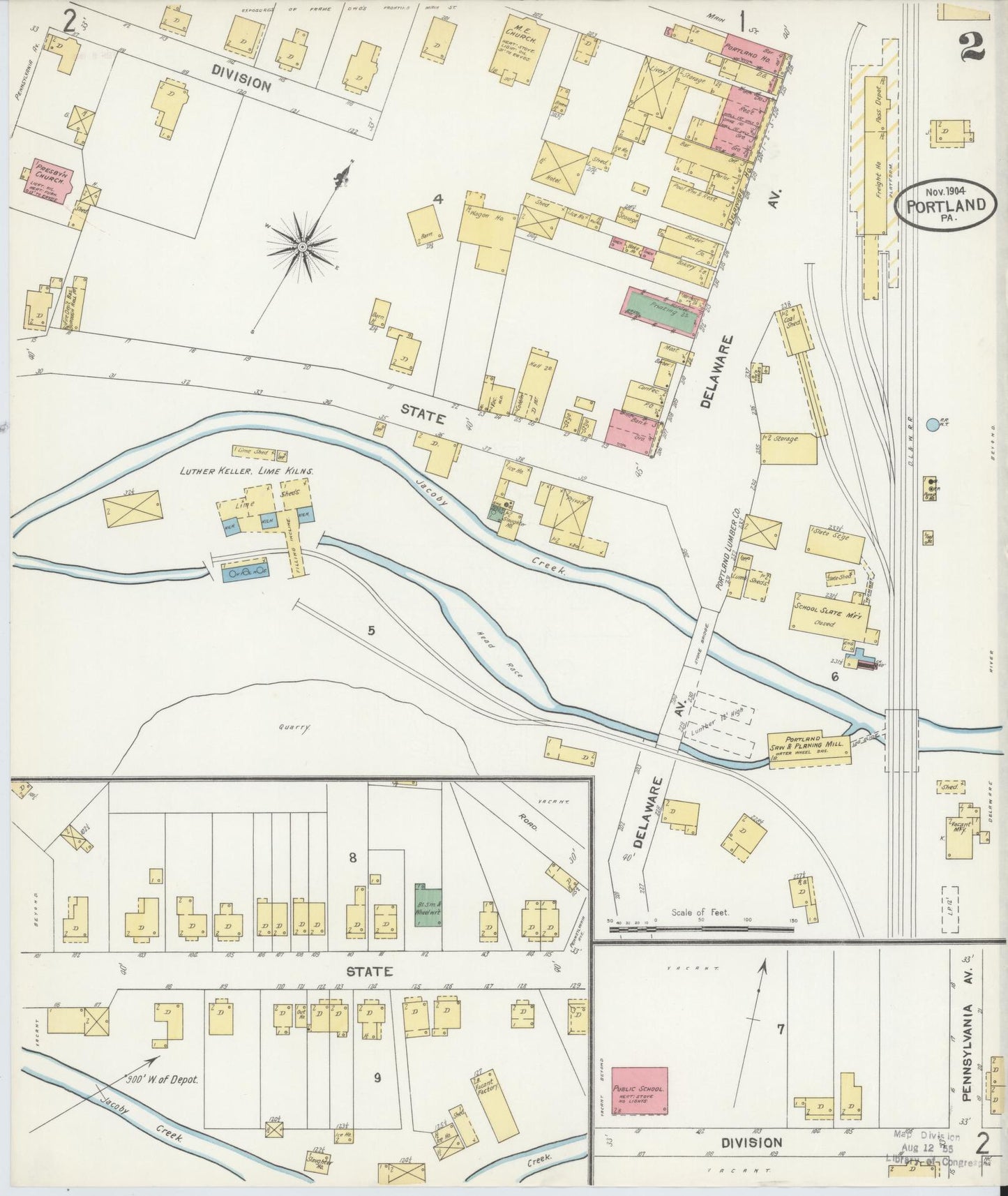 Sanborn Fire Insurance Map from Portland, Northampton County, Pennsylvania (1904), Sheet #0002 - Complete Map Set gallery image, historic Sanborn map, vintage wall art, Pennsylvania Pennsylvania