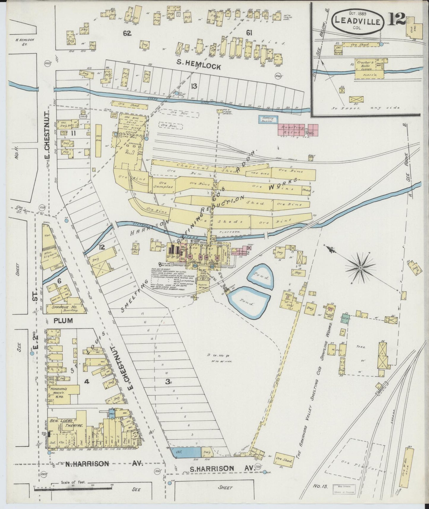 Sanborn Fire Insurance Map from Leadville, Lake County, Colorado (1889), Sheet #0012 - Historic Sanborn Fire Insurance Map Print, vintage old map wall art, antique decor, genealogy gift, Colorado Colorado map