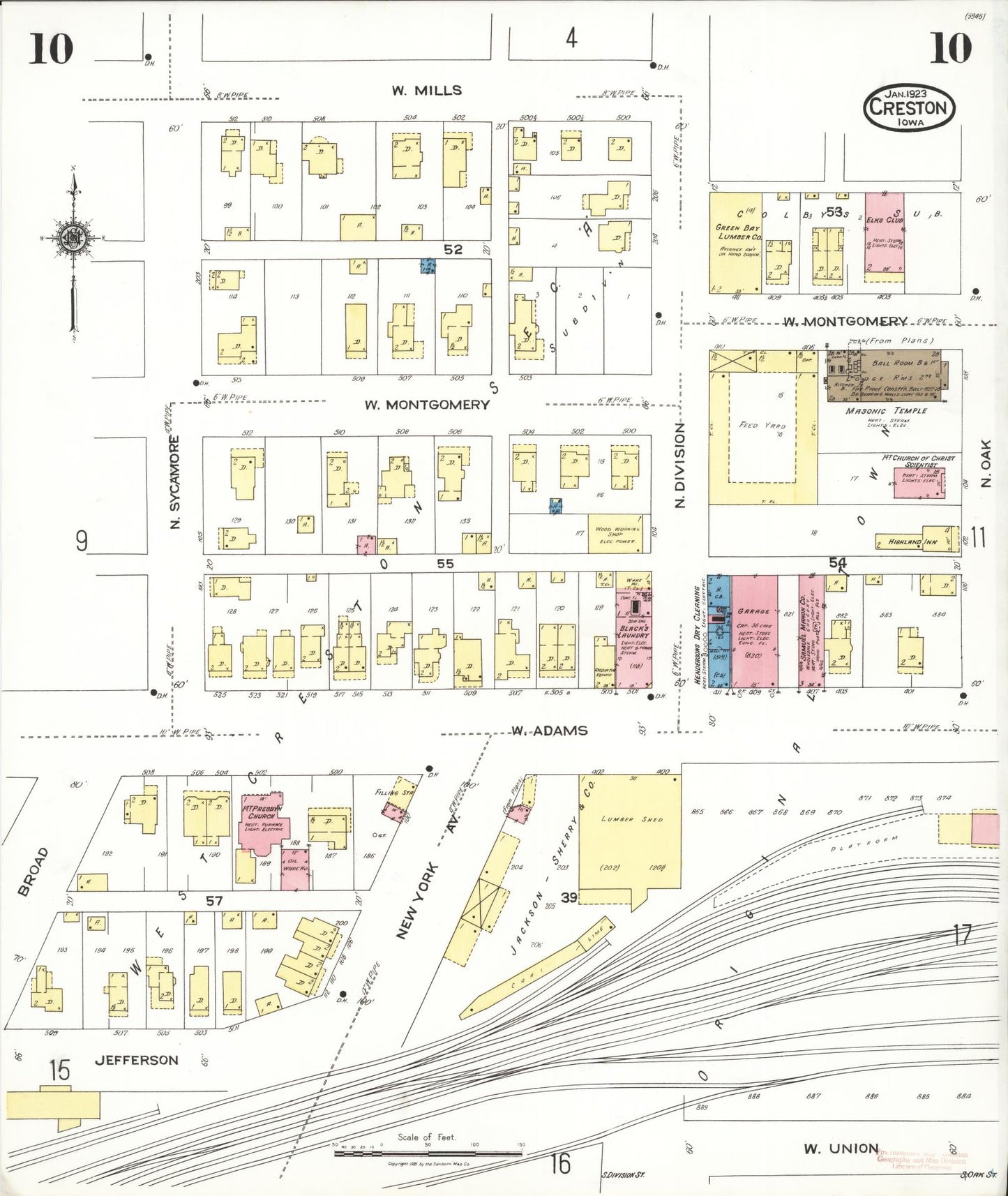 Sanborn Fire Insurance Map from Creston, Union County, Iowa (1923), Sheet #0010 - Historic Sanborn Fire Insurance Map Print, vintage old map wall art