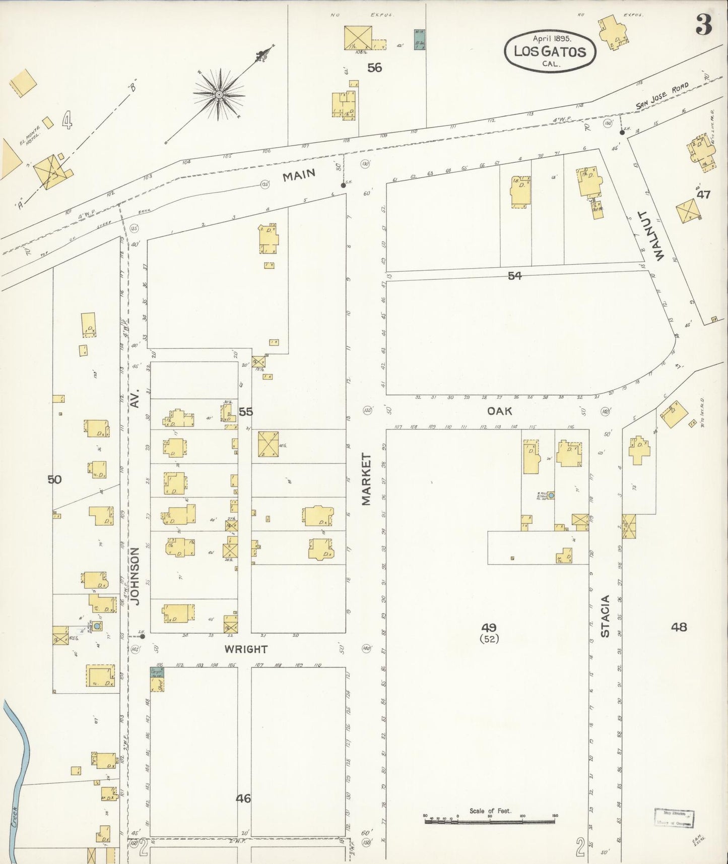 Sanborn Fire Insurance Map from Los Gatos, Santa Clara County, California (1895), Sheet #0003 - Historic Sanborn Fire Insurance Map Print, vintage old map wall art, antique decor, genealogy gift, California California map