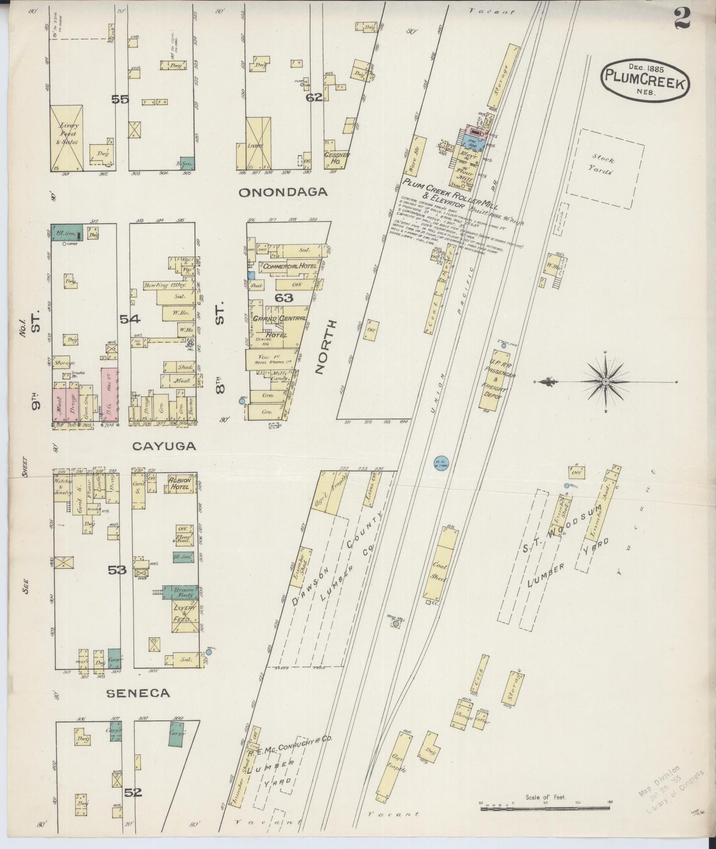 Sanborn Fire Insurance Map from Plum Creek, Dawson County, Nebraska (1885), Sheet #0002 - Historic Sanborn Fire Insurance Map Print, vintage old map wall art, antique decor, genealogy gift, Nebraska Nebraska map