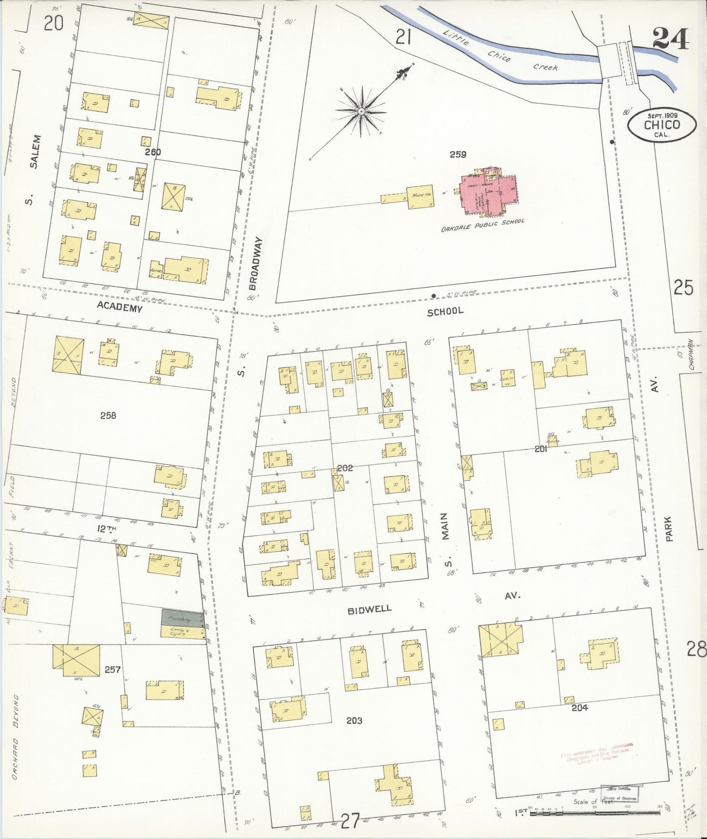 Sanborn Fire Insurance Map from Chico, Butte County, California (1909), Sheet #0024 - Historic Sanborn Fire Insurance Map Print, vintage old map wall art, antique decor, genealogy gift, California California map