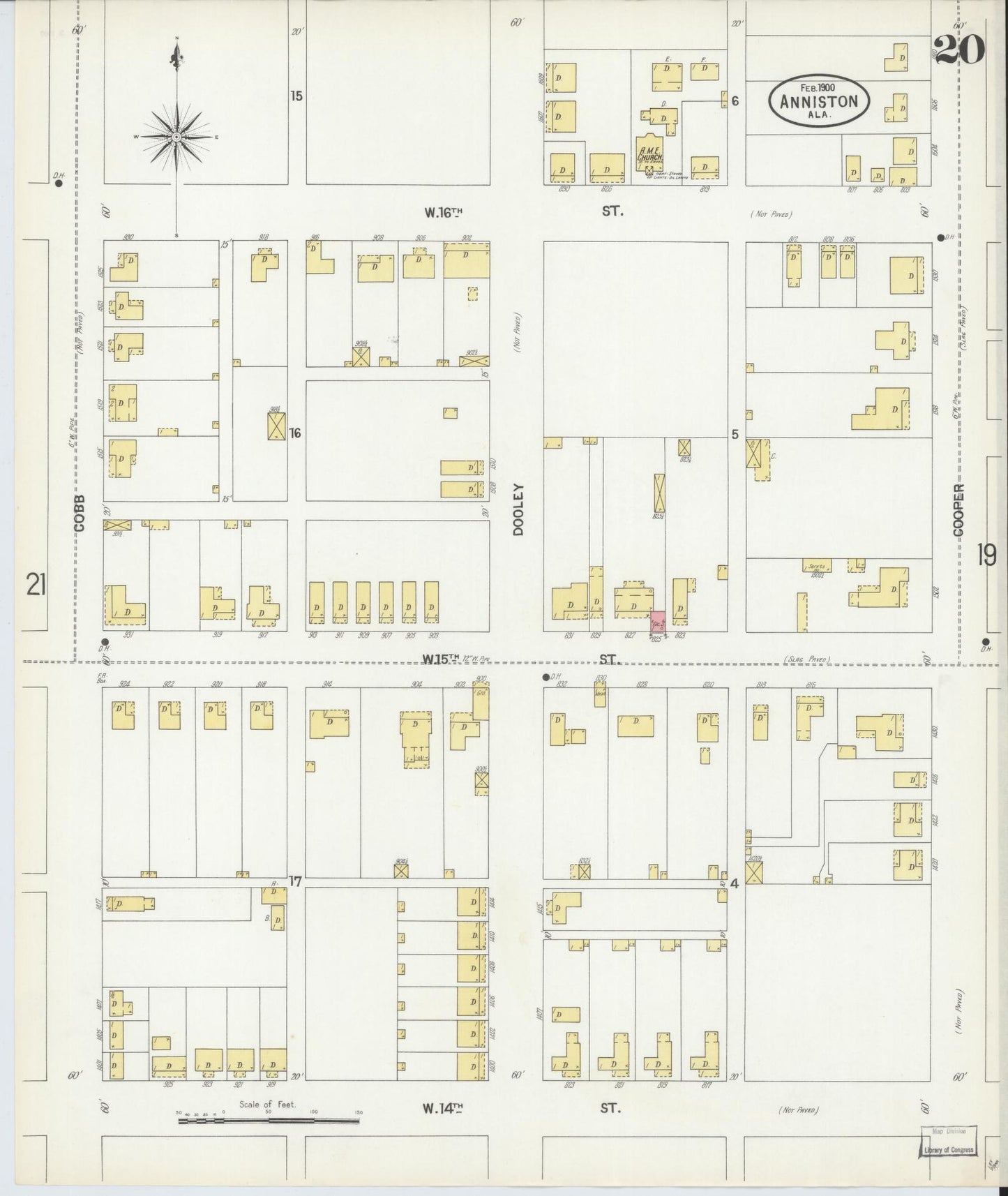 Sanborn Fire Insurance Map from Anniston, Calhoun County, Alabama (1900), Sheet #0020 - Historic Sanborn Fire Insurance Map Print, vintage old map wall art, antique decor, genealogy gift, Alabama Alabama map