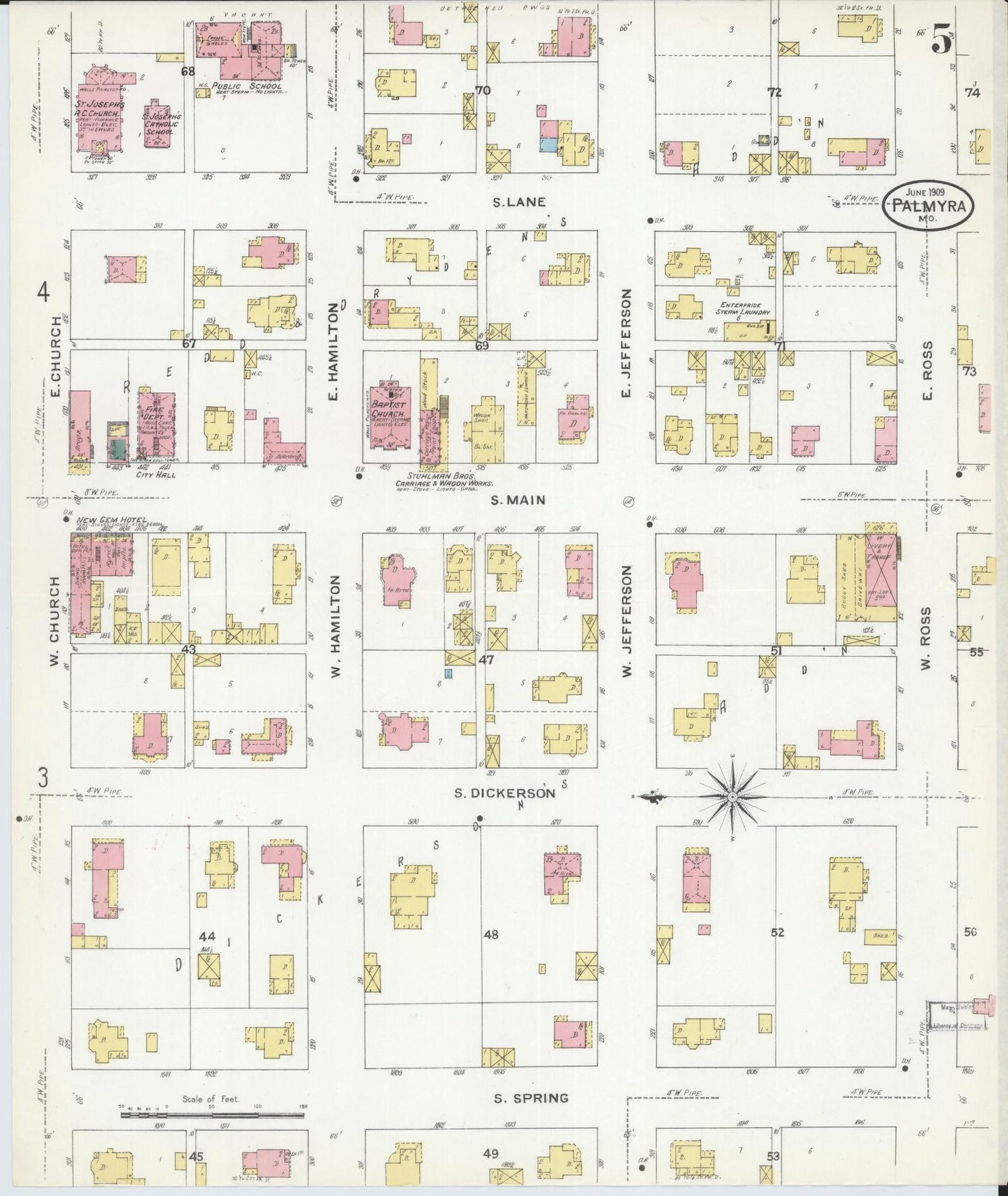 Sanborn Fire Insurance Map from Palmyra, Marion County, Missouri (1909), Sheet #0005 - Historic Sanborn Fire Insurance Map Print, vintage old map wall art, antique decor, genealogy gift, Missouri Missouri map