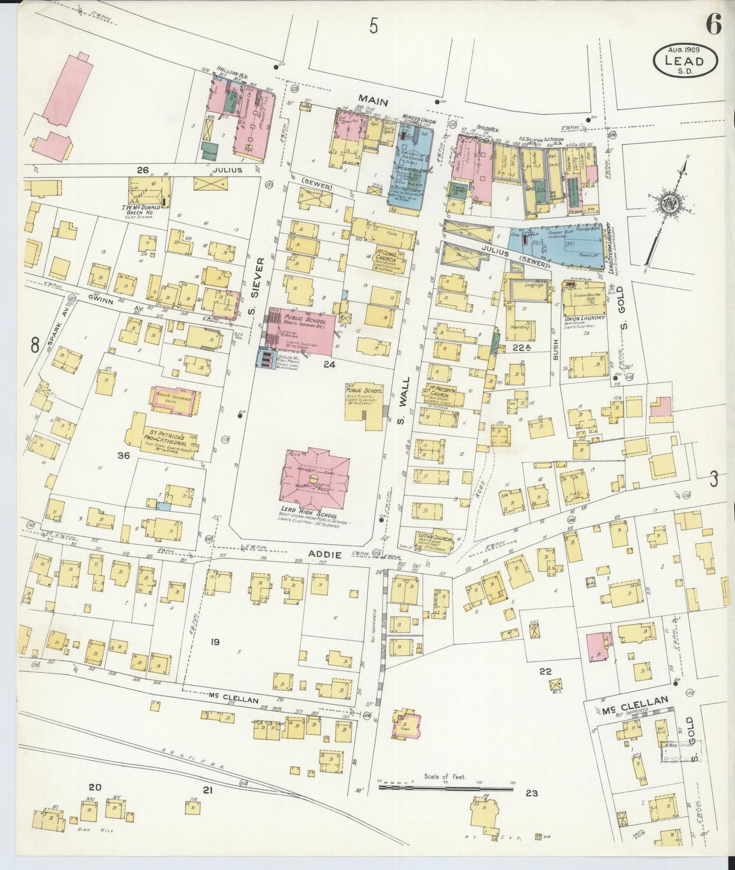 Sanborn Fire Insurance Map from Lead, Lawrence County, South Dakota (1909), Sheet #0006 - Historic Sanborn Fire Insurance Map Print, vintage old map wall art, antique decor, genealogy gift, South Dakota South Dakota map