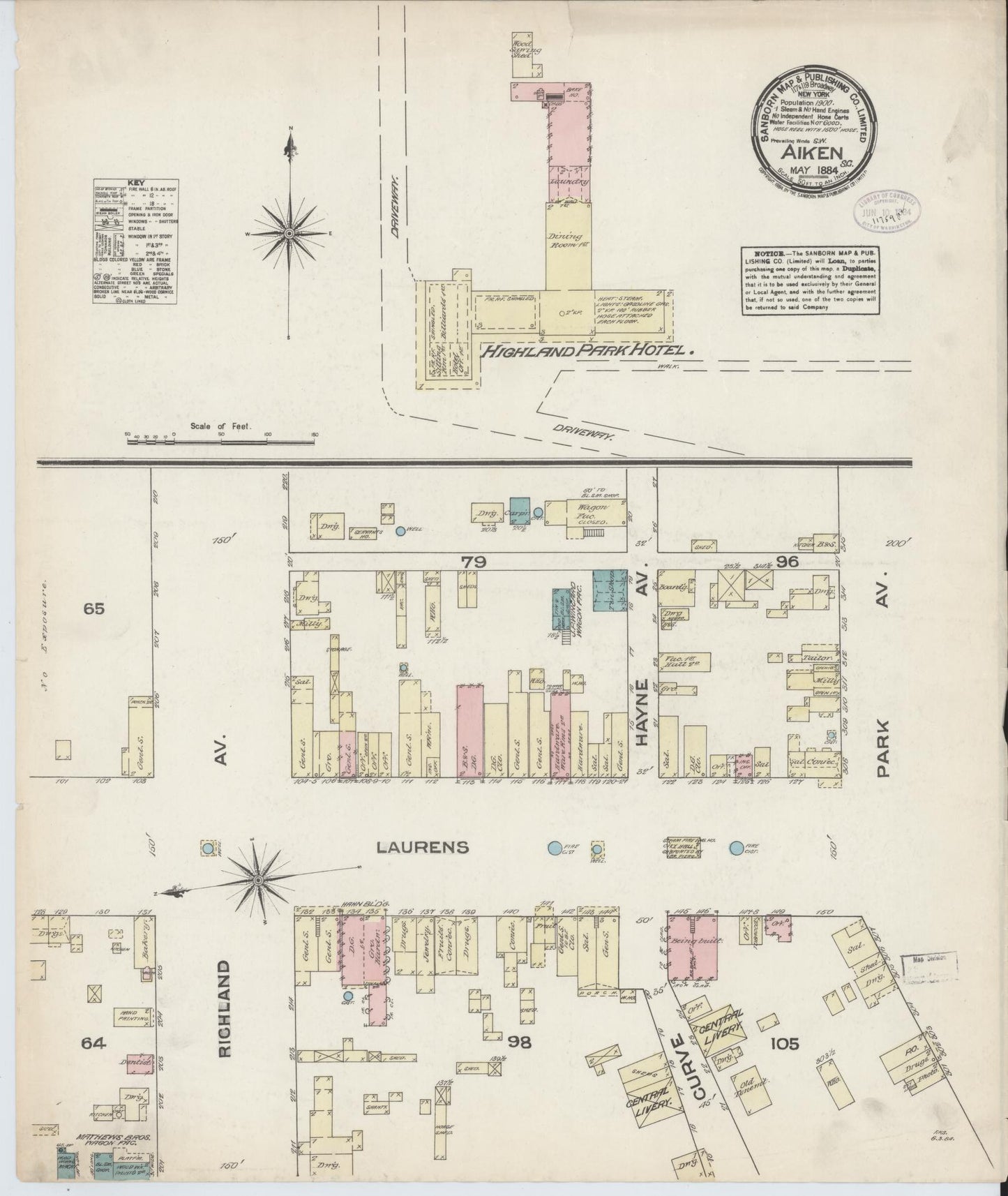 Sanborn Fire Insurance Map from Aiken, Aiken County, South Carolina (1884), Sheet #0001 - Historic Sanborn Fire Insurance Map Print, vintage old map wall art, antique decor, genealogy gift, South Carolina South Carolina map
